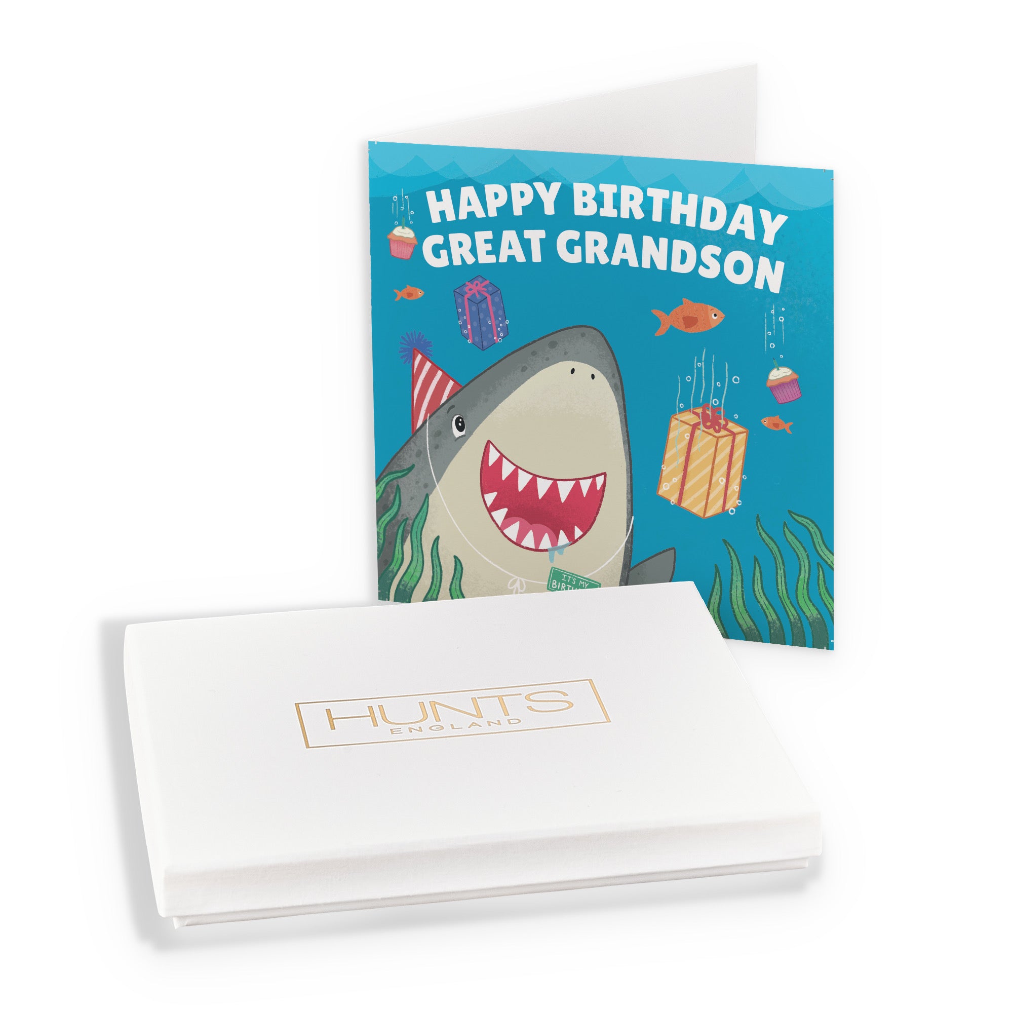 Boxed Great Grandson Cute Shark Birthday Card Ocean - Default Title (B0D5RKV998)