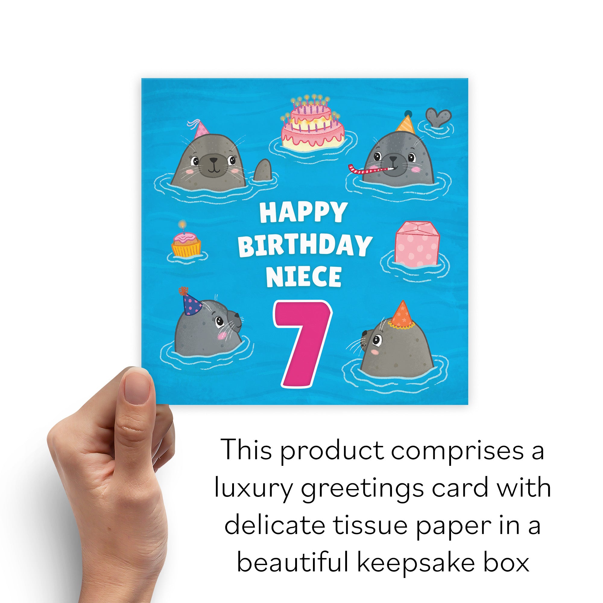 Boxed 7th Niece Cute Seals Birthday Card Ocean - Default Title (B0D5RKYFZC)