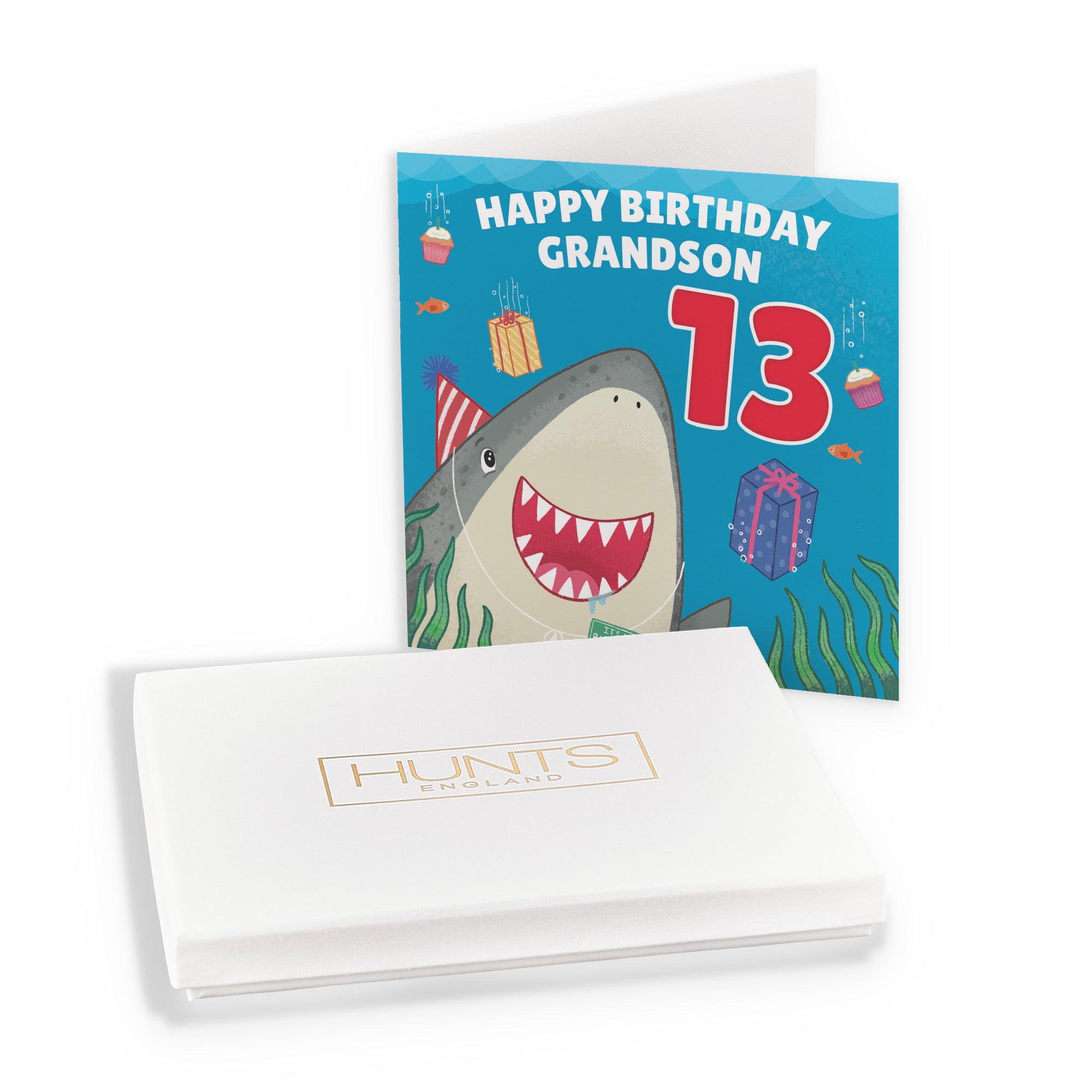 Boxed 13th Grandson Cute Shark Birthday Card Ocean - Default Title (B0D5RKZDB3)