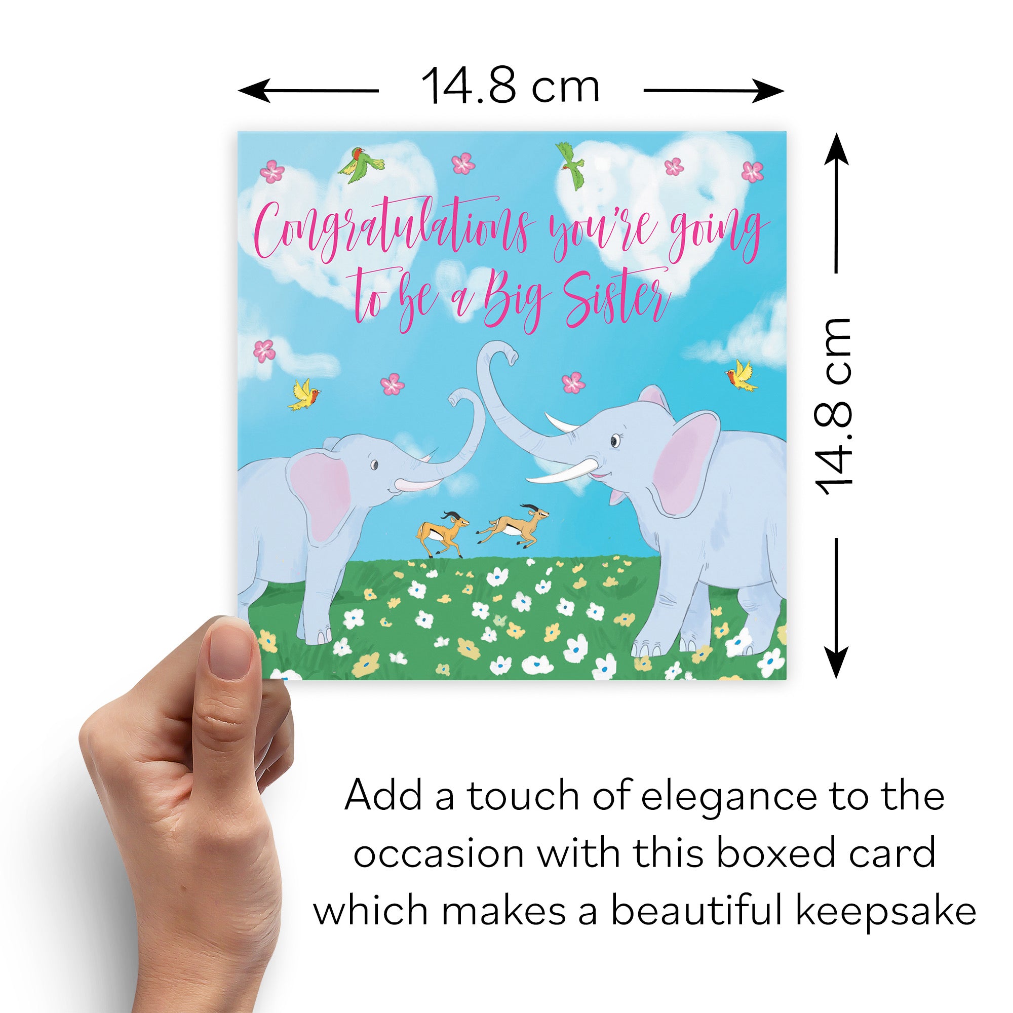 Boxed New Baby Pregnancy Announcement Big Sister Card Two Elephants Cute Animals - Default Title (B0D5RL1JZ4)