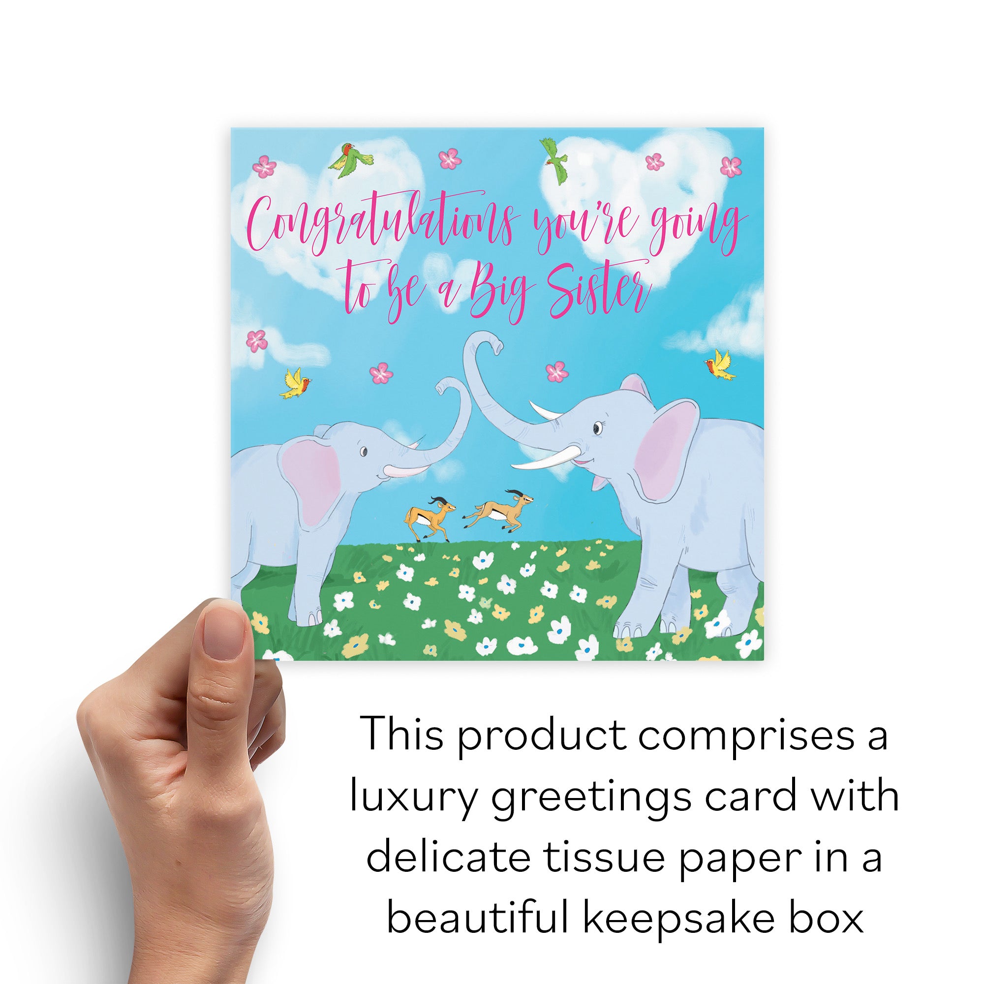 Boxed New Baby Pregnancy Announcement Big Sister Card Two Elephants Cute Animals - Default Title (B0D5RL1JZ4)