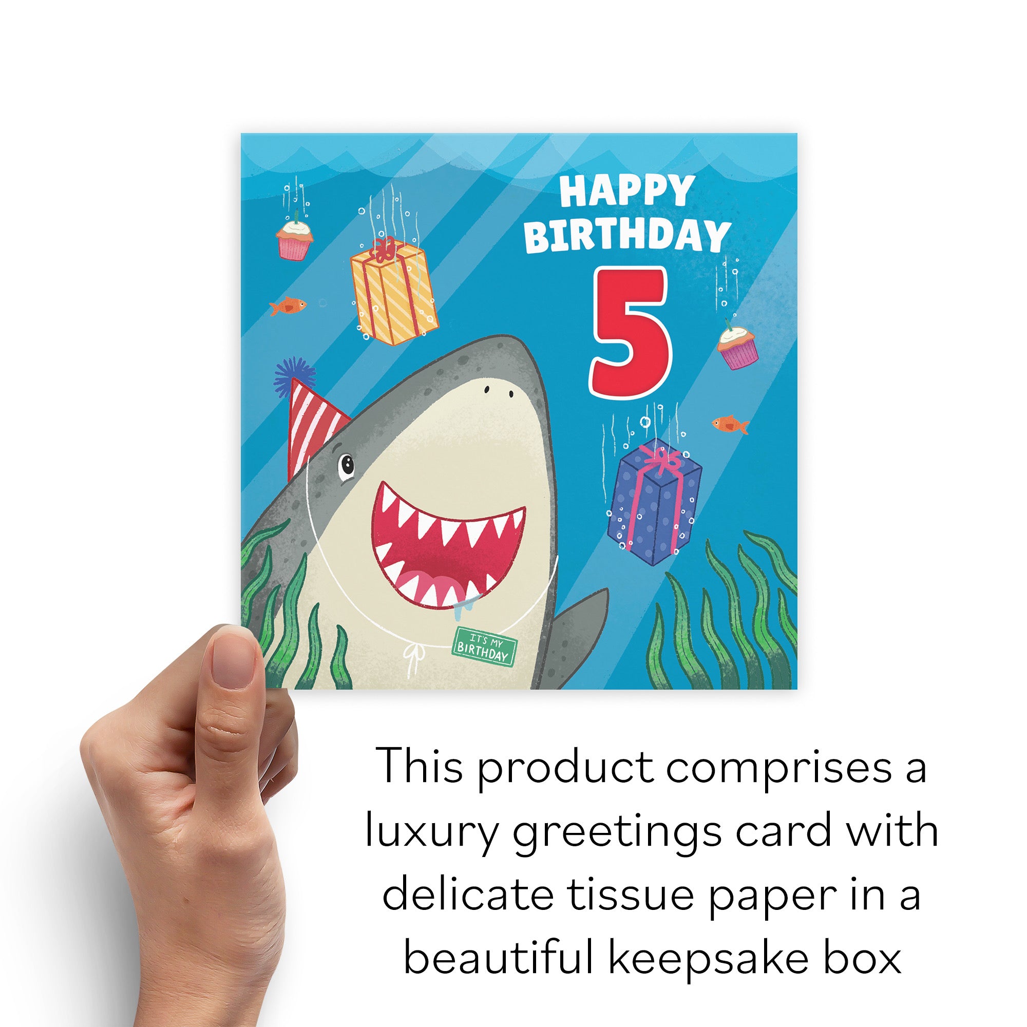 Boxed 5th Birthday Shark Card Ocean - Default Title (B0D5RL6LZT)