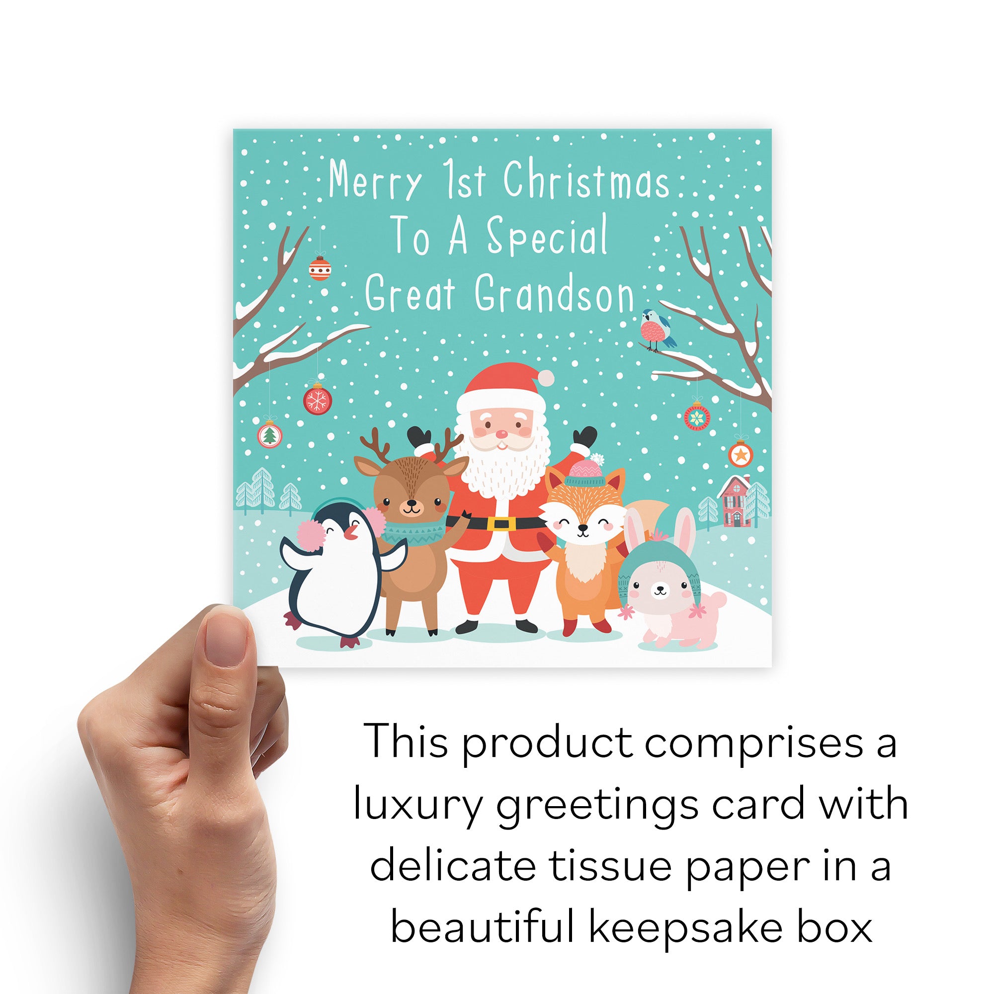 Boxed Baby Great Grandson's 1st Christmas Santa And Friends Card - Default Title (B0D5RLNMDL)