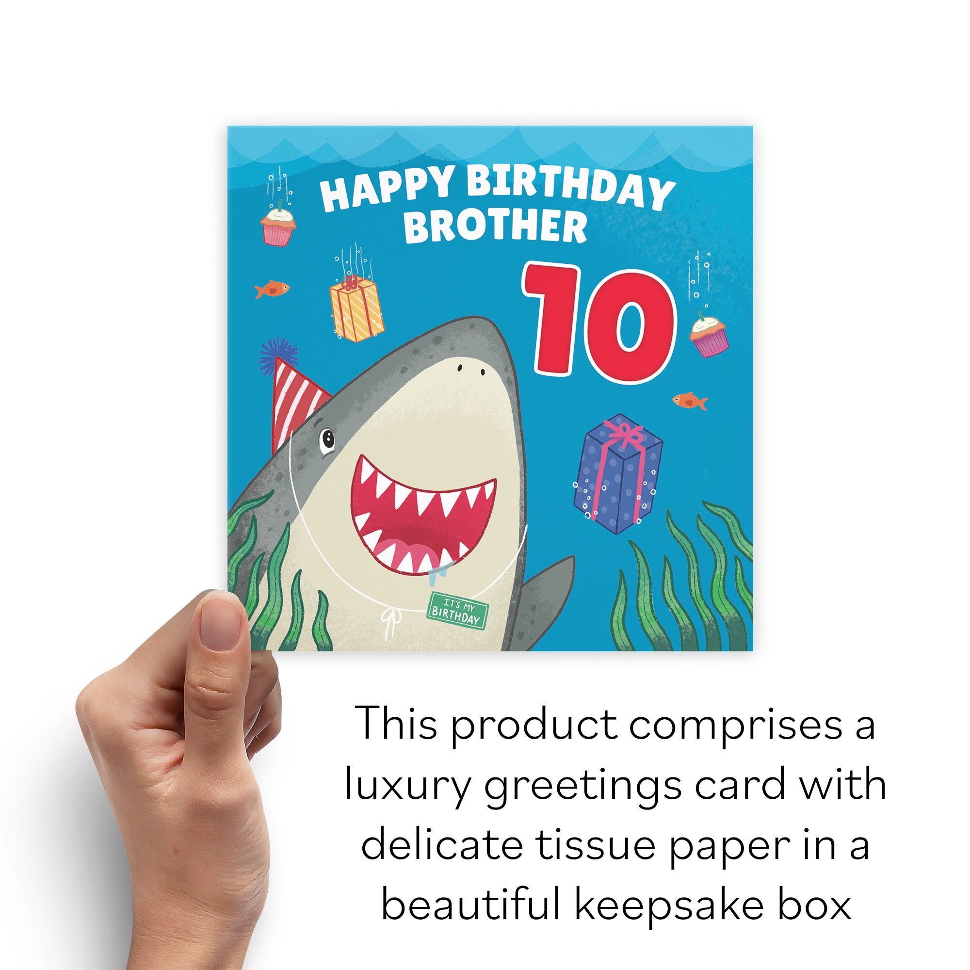 Boxed 10th Brother Cute Shark Birthday Card Ocean - Default Title (B0D5RLWNPB)