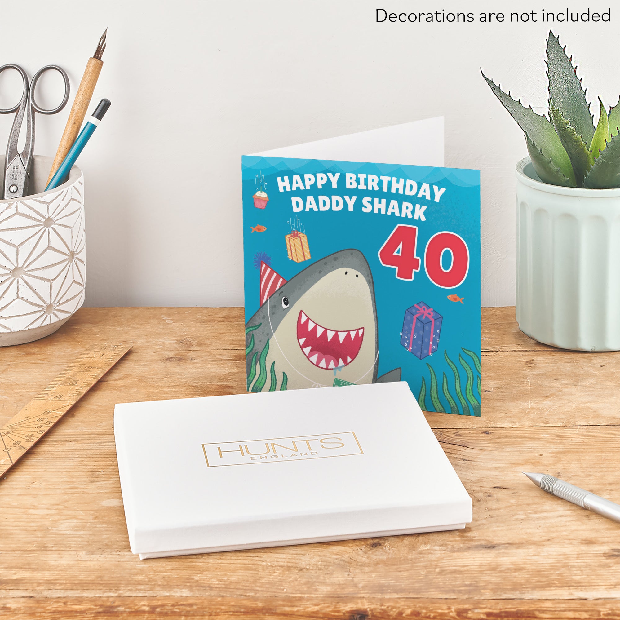 Boxed 40th Daddy Cute Shark Birthday Card Ocean - Default Title (B0D5RLX57M)