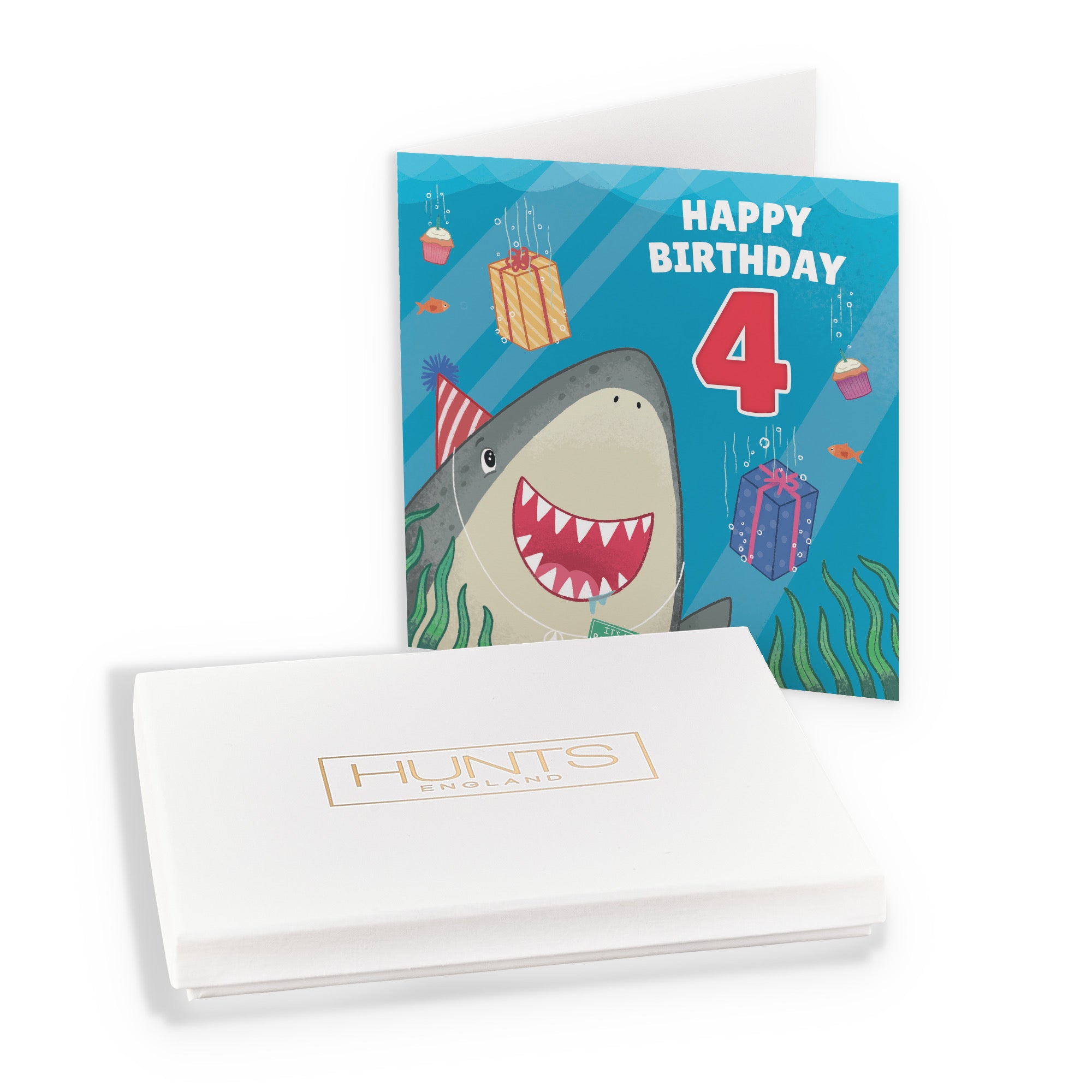 Boxed 4th Birthday Shark Card Ocean - Default Title (B0D5RMF8GN)