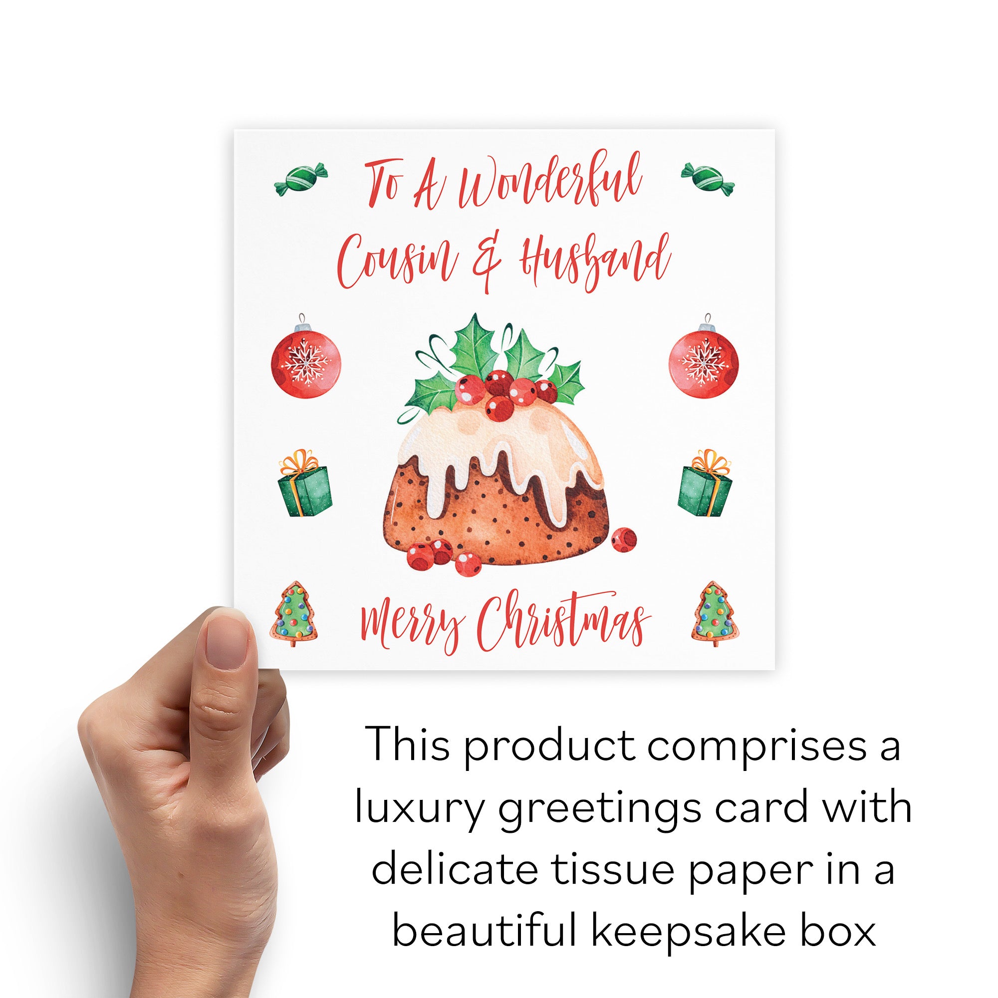 Boxed Cousin And Husband Christmas Pudding Card - Default Title (B0D5RN86C9)