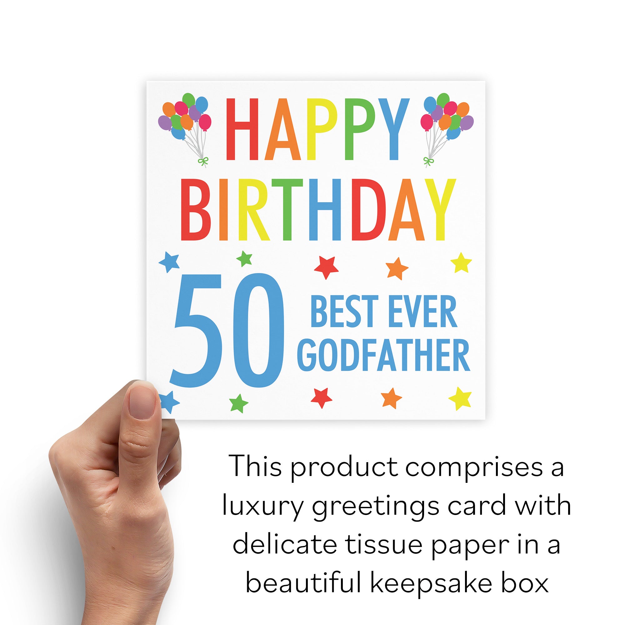 Boxed 50th Godfather Birthday Card Colourful - Default Title (B0D5RNCVDL)