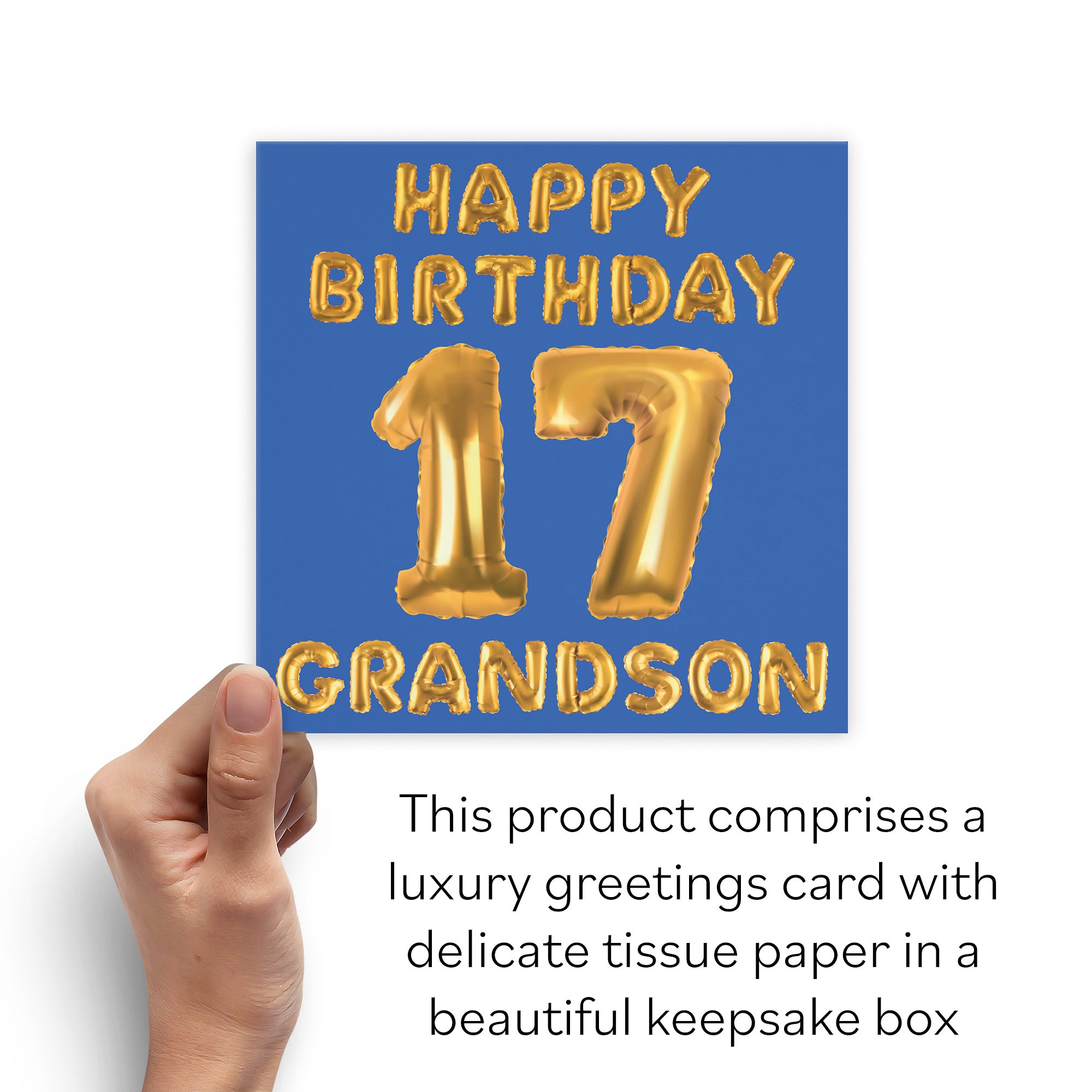 Boxed 17th Grandson Birthday Card Balloon - Default Title (B0D5RNYWRT)