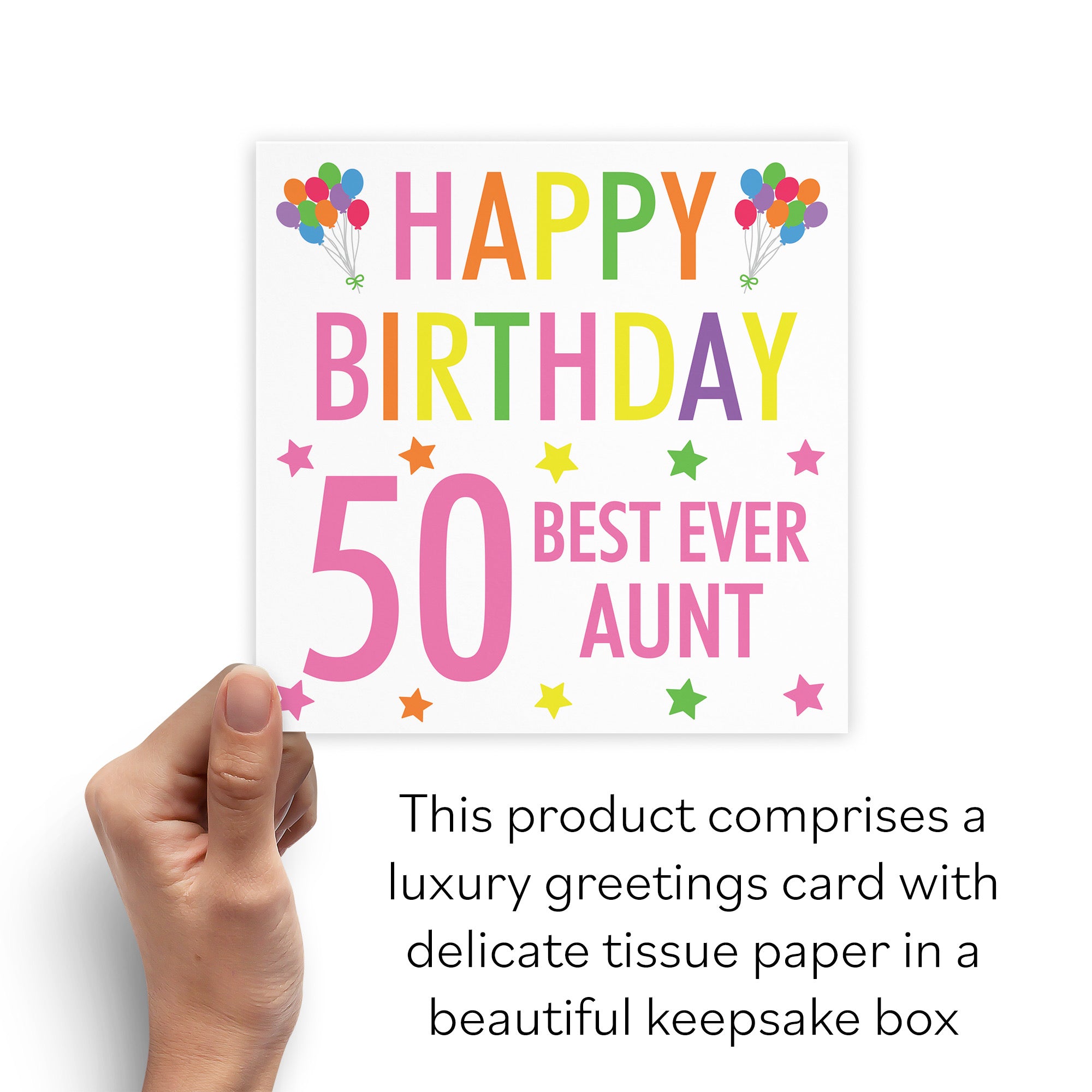 Boxed 50th Aunt Birthday Card Colourful - Default Title (B0D5RPJP6Z)