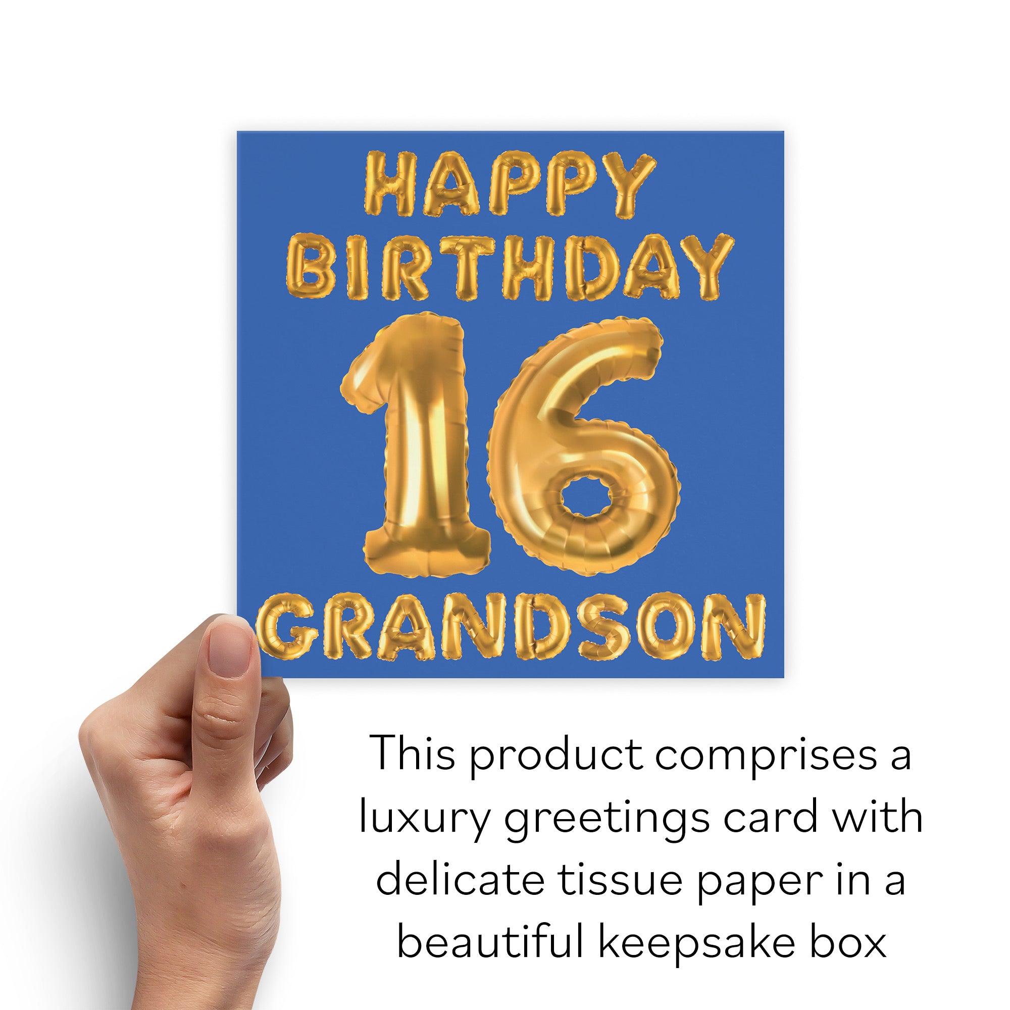 Boxed 16th Grandson Birthday Card Balloon - Default Title (B0D5RPQL5K)