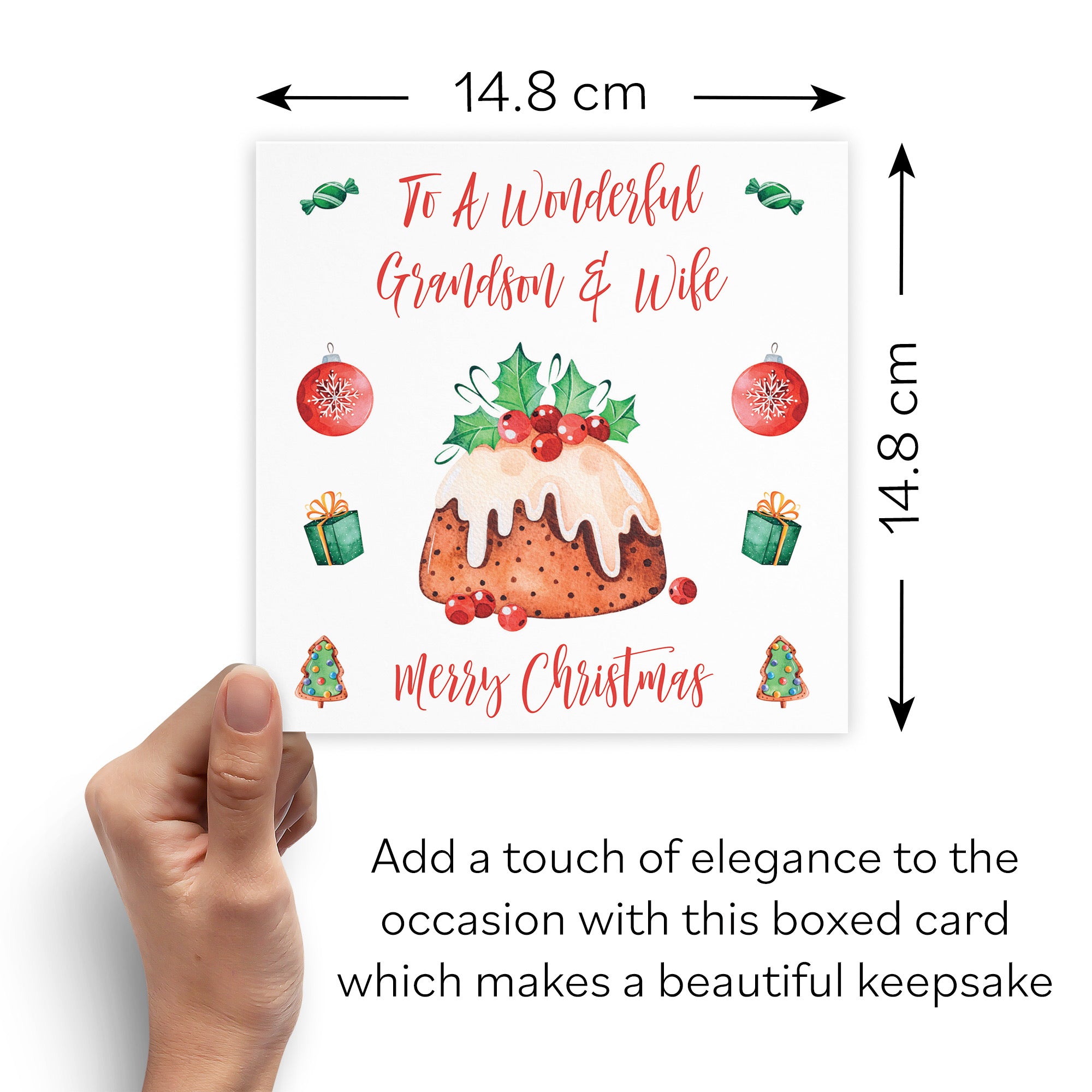 Boxed Grandson And Wife Christmas Pudding Card - Default Title (B0D5RPVD1X)