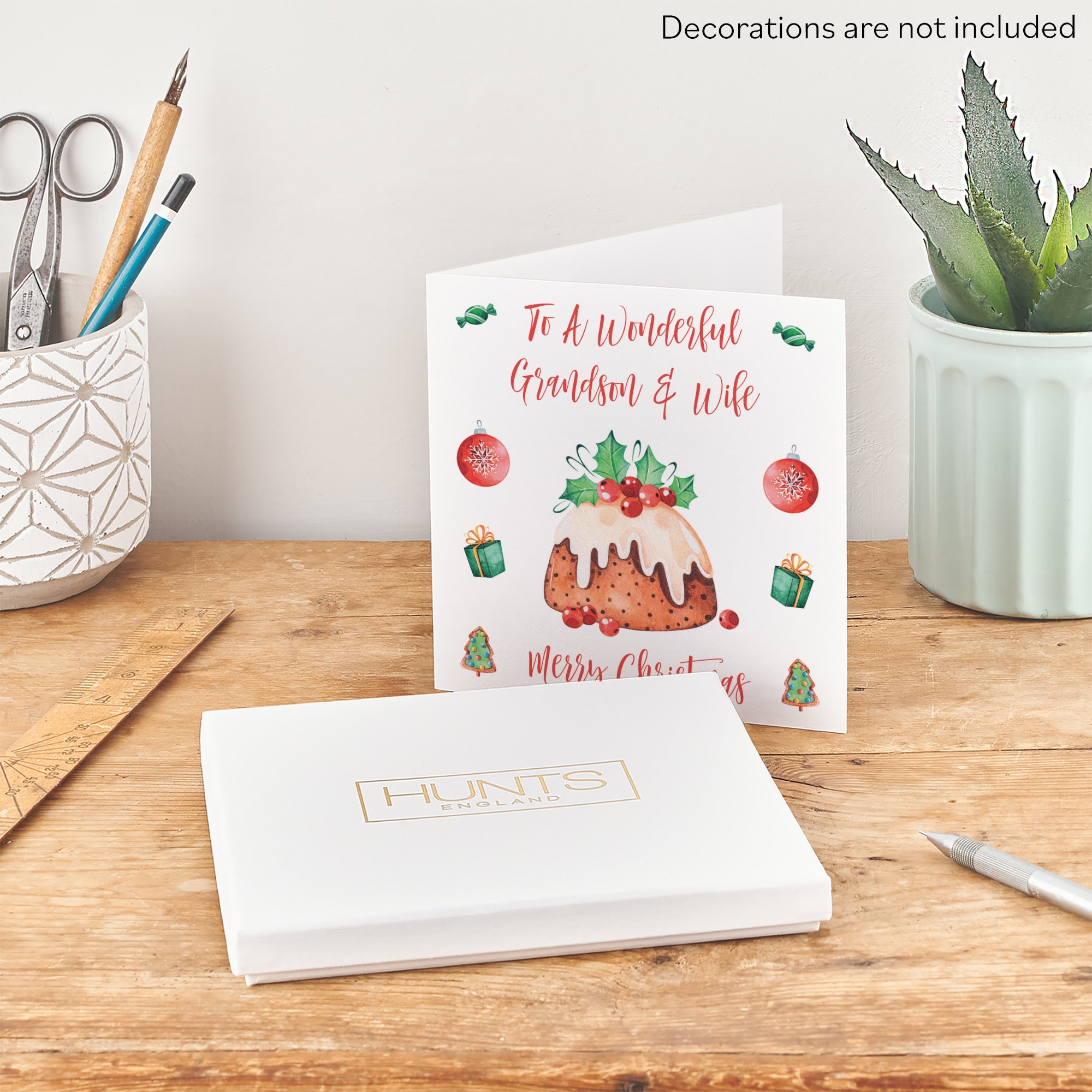 Boxed Grandson And Wife Christmas Pudding Card - Default Title (B0D5RPVD1X)