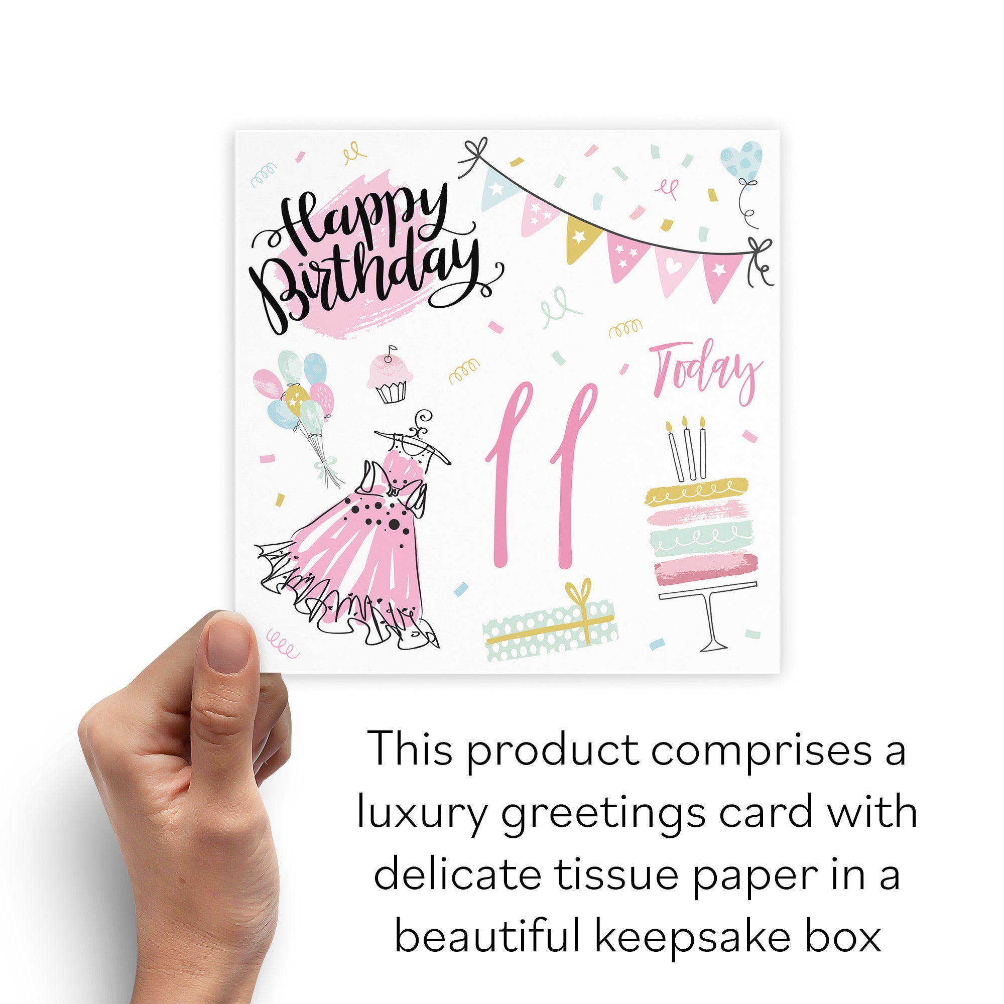 Boxed 11th Girl Birthday Card Party - Default Title (B0D5RPX877)