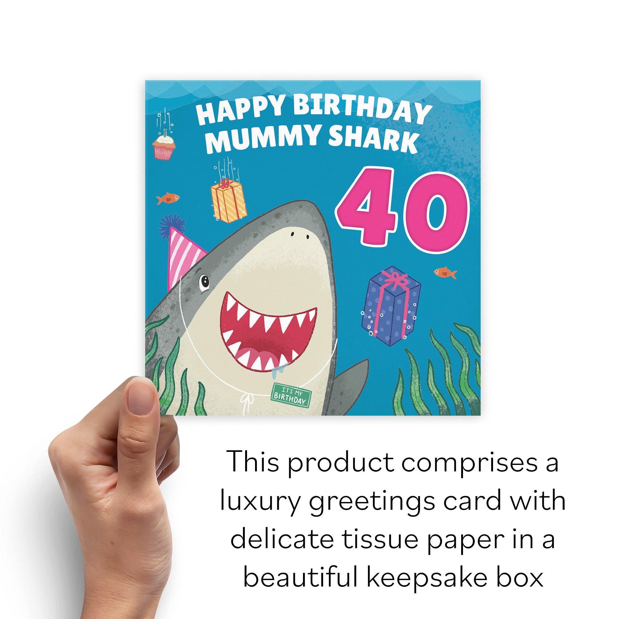 Boxed 40th Mummy Cute Shark Birthday Card Ocean - Default Title (B0D5RSFB71)