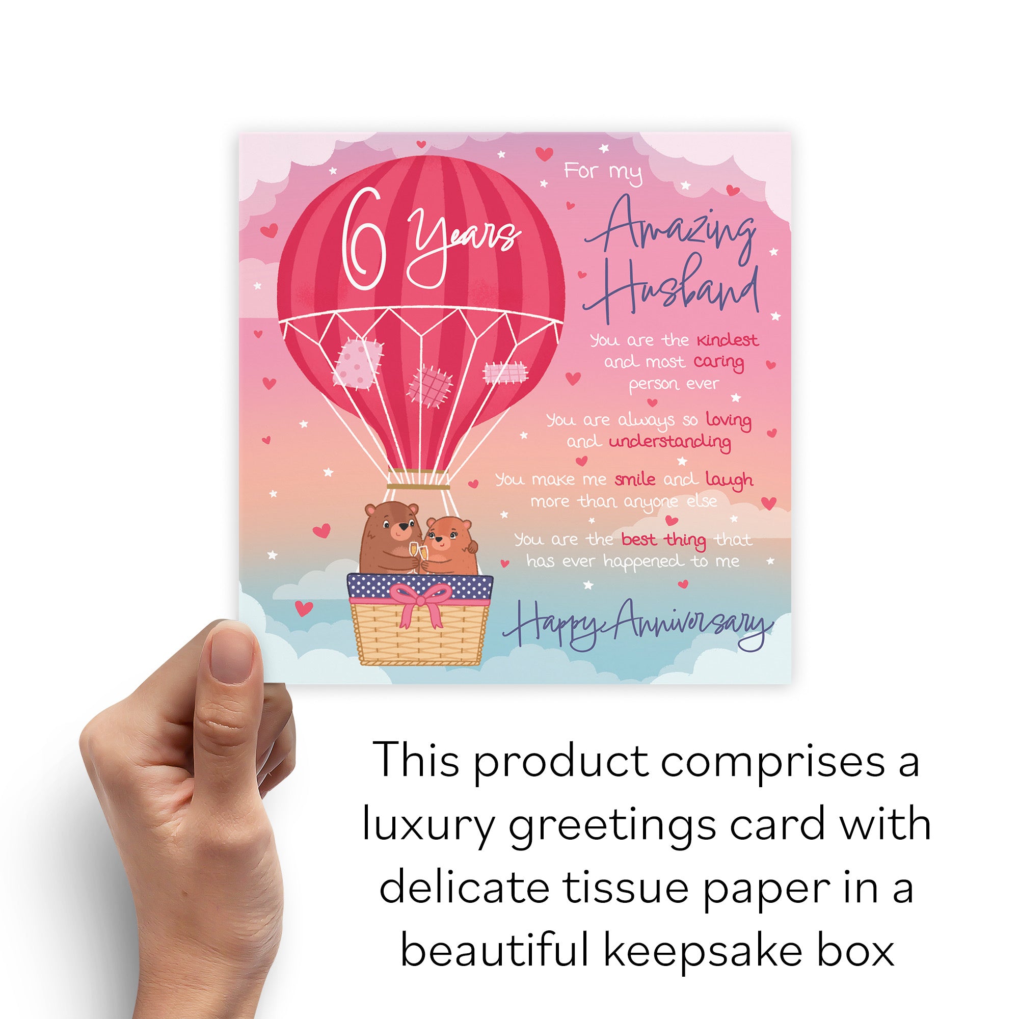 Boxed Husband 6th Anniversary Poem Card Love Is In The Air Cute Bears - Default Title (B0D5YJGRLW)