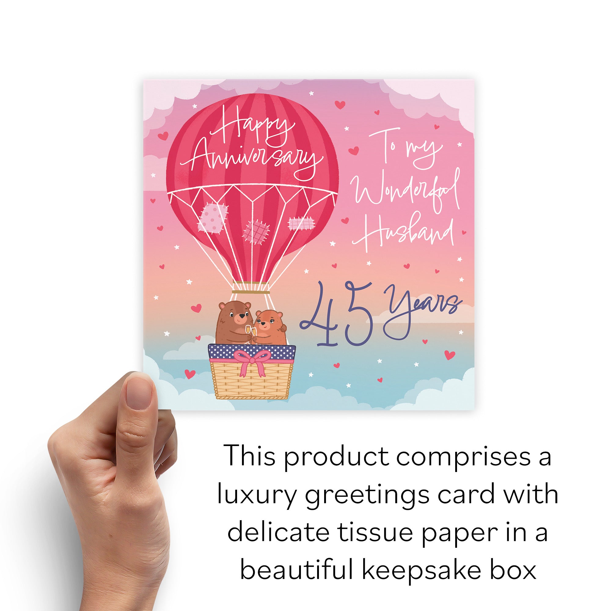 Boxed 45th Husband Hot Air Balloon Anniversary Card Cute Bears - Default Title (B0D5YJMCNX)