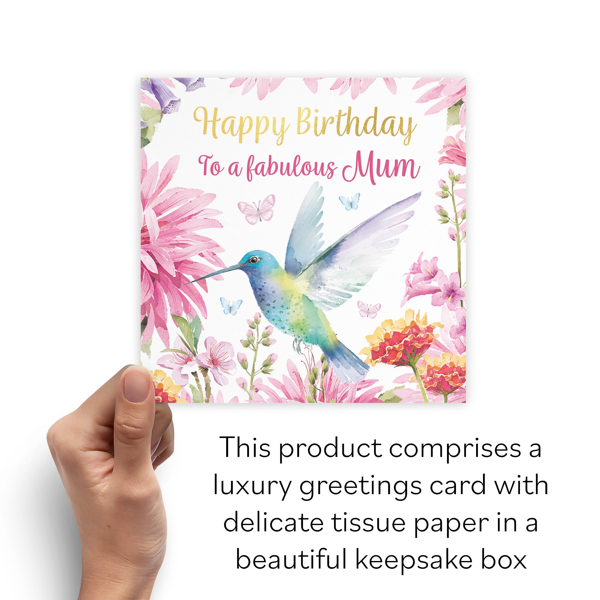 Boxed Mum Birthday Card Hummingbird Gold Foil Milo's Gallery - Default Title (B0D5YJN7G1)