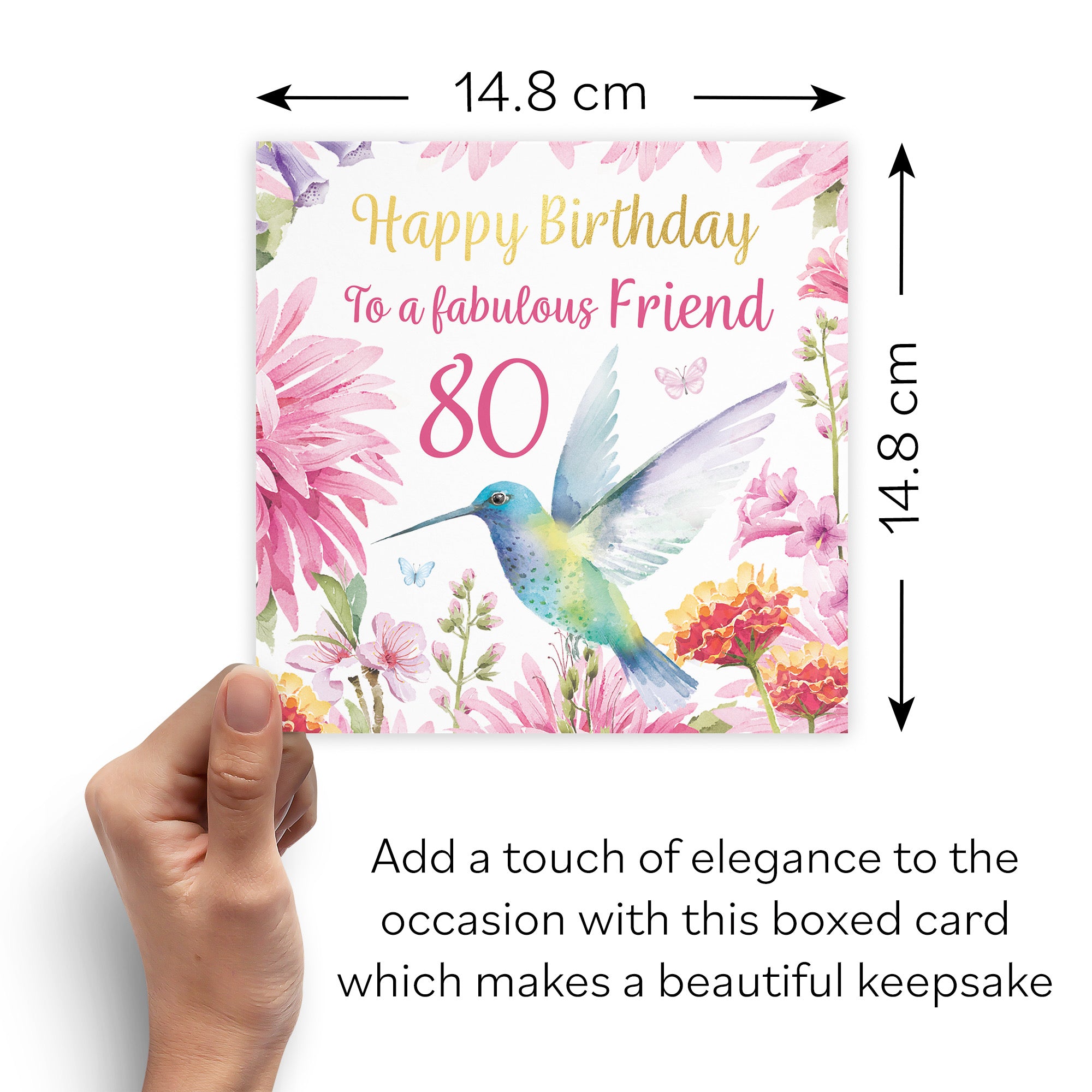 Boxed 80th Friend Birthday Card Hummingbird Gold Foil Milo's Gallery - Default Title (B0D5YJNXJM)