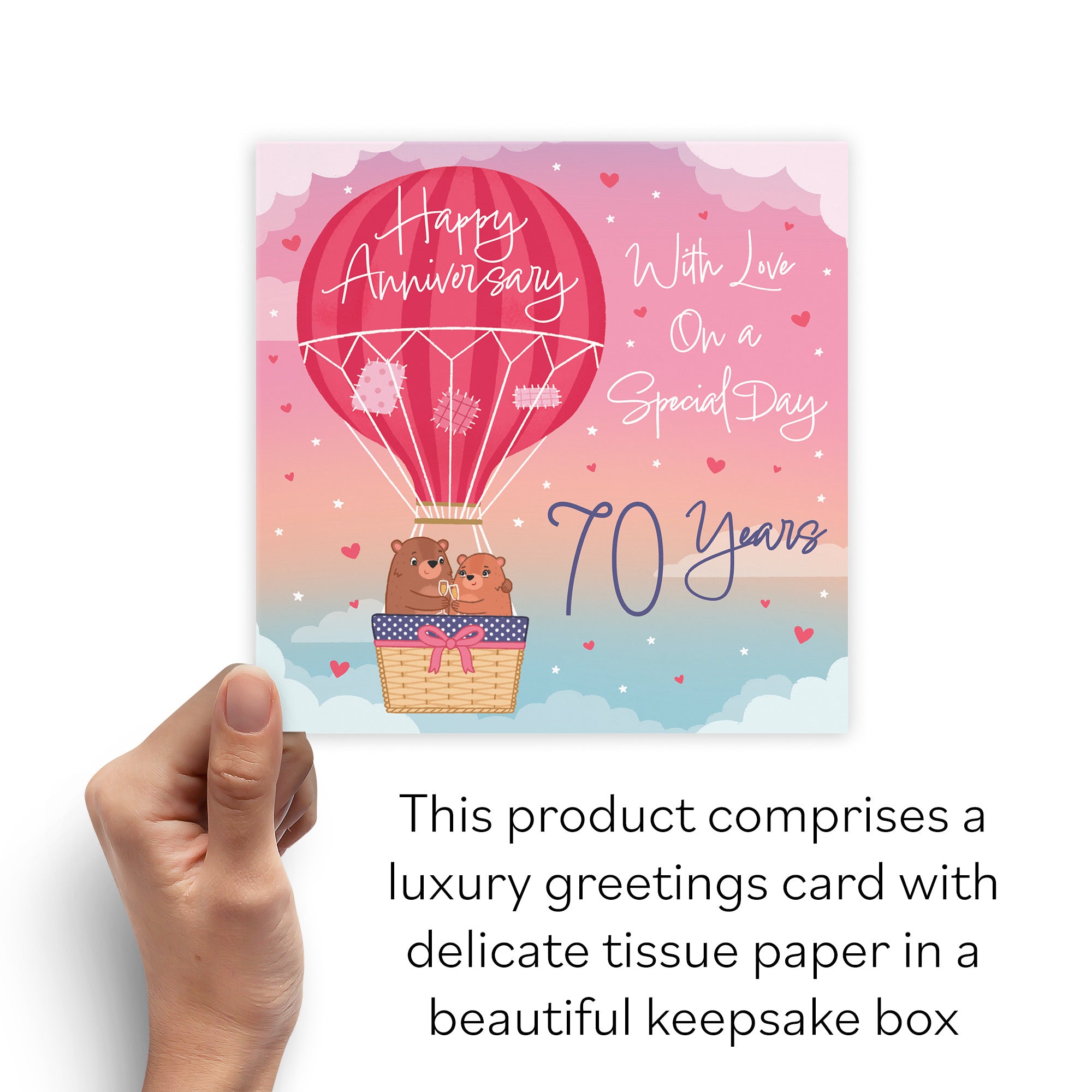 Boxed Hot Air Balloon 70th Anniversary Card Cute Bears - Default Title (B0D5YJTQN5)