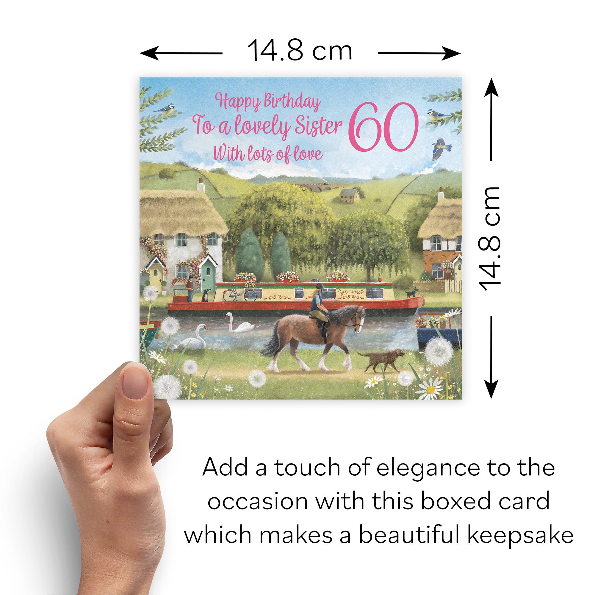 Boxed 60th Sister Canal Narrowboat Birthday Card Horse Riding Milo's Gallery - Default Title (B0D5YJYHXS)