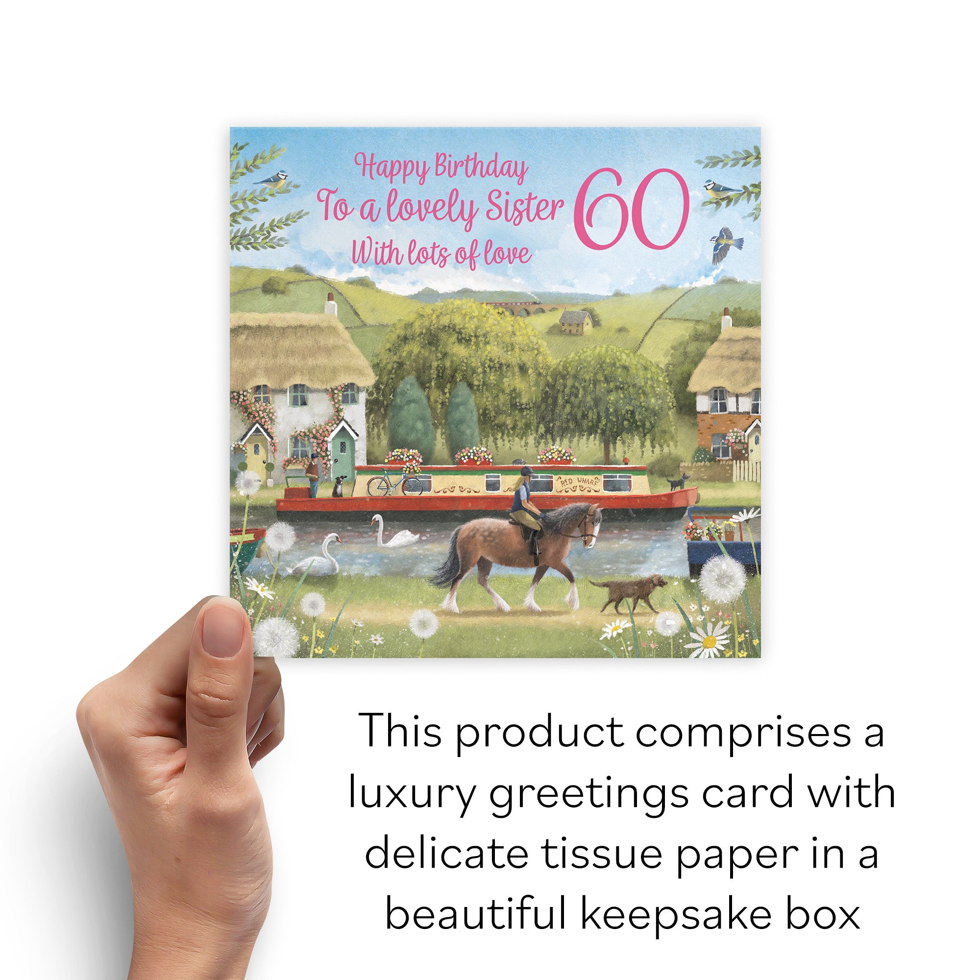 Boxed 60th Sister Canal Narrowboat Birthday Card Horse Riding Milo's Gallery - Default Title (B0D5YJYHXS)