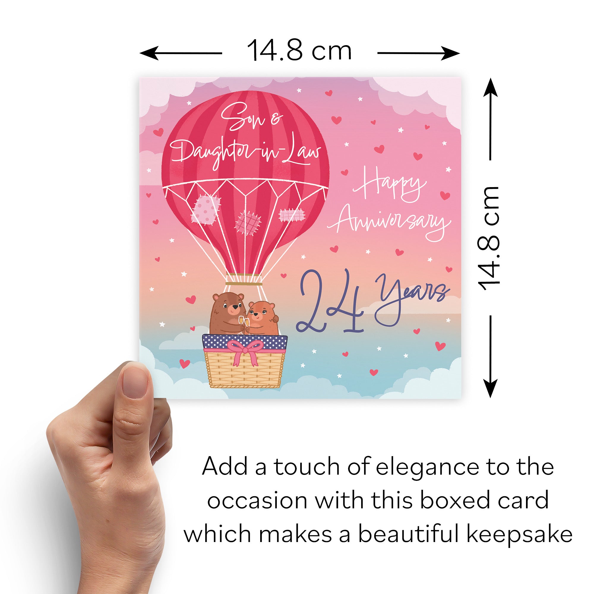 Boxed 24th Son And Daughter-in-Law Hot Air Balloon Anniversary Card Cute Bears - Default Title (B0D5YK18J2)