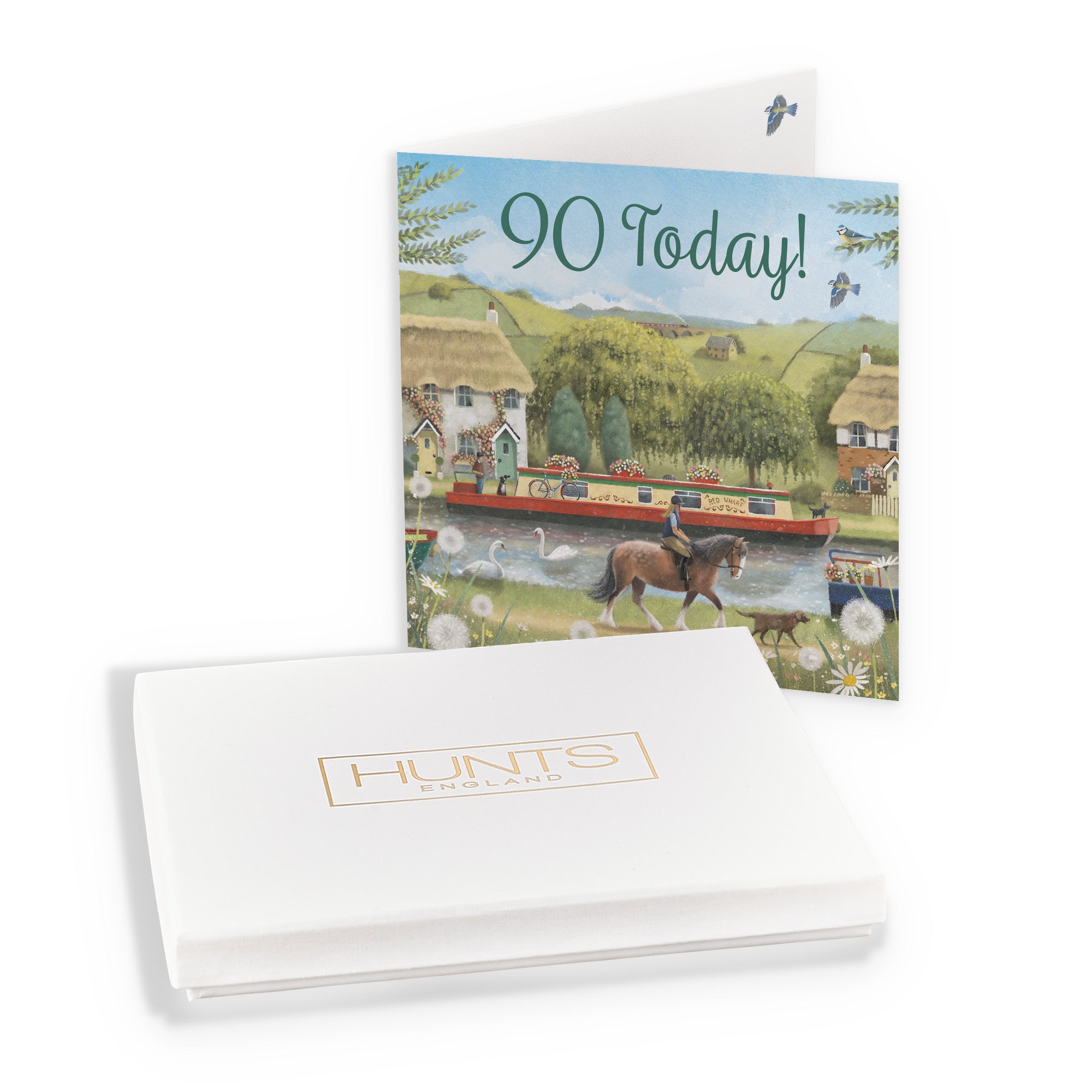 Boxed Canal Narrowboat 90th Birthday Card Horse Riding Milo's Gallery - Default Title (B0D5YK2R8K)