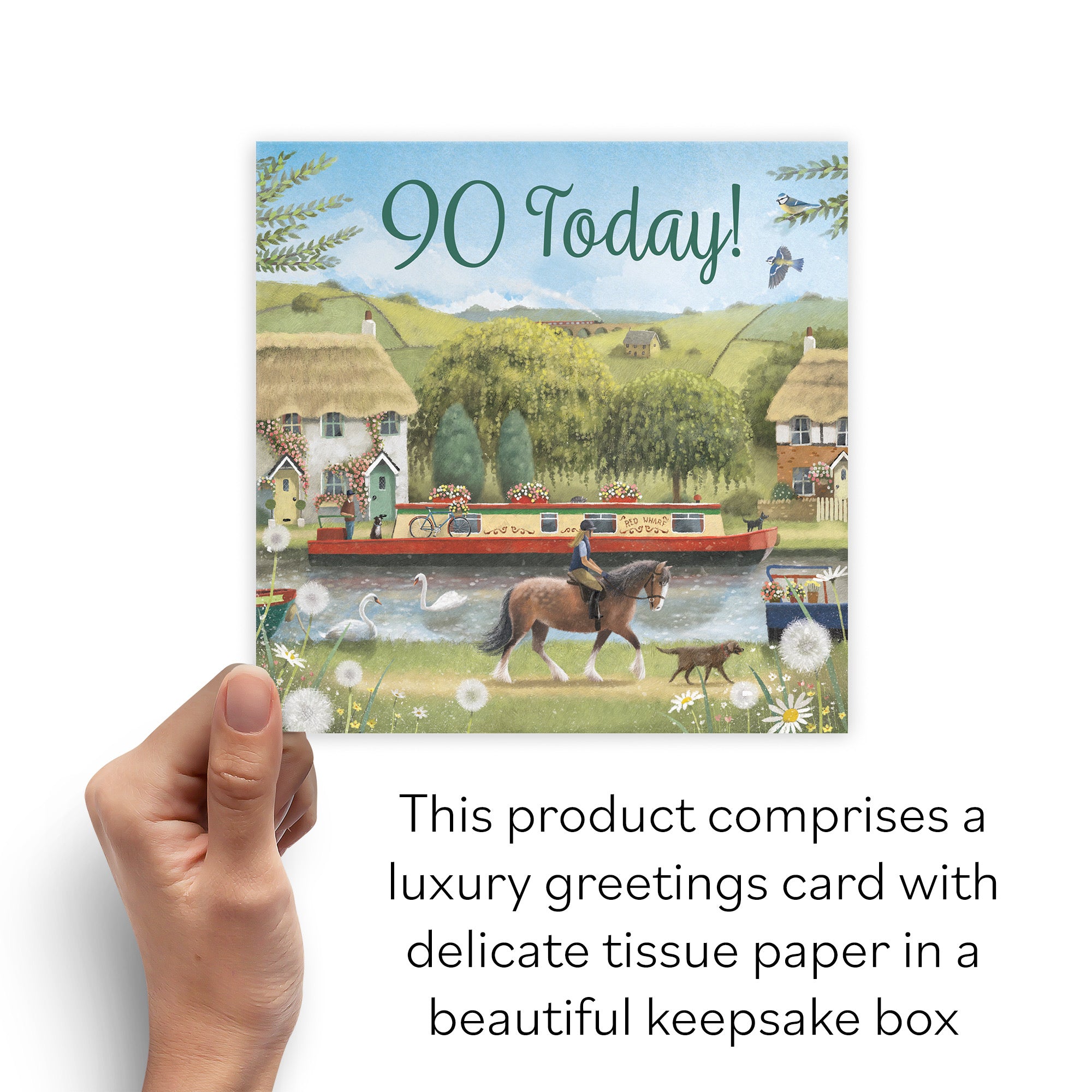 Boxed Canal Narrowboat 90th Birthday Card Horse Riding Milo's Gallery - Default Title (B0D5YK2R8K)