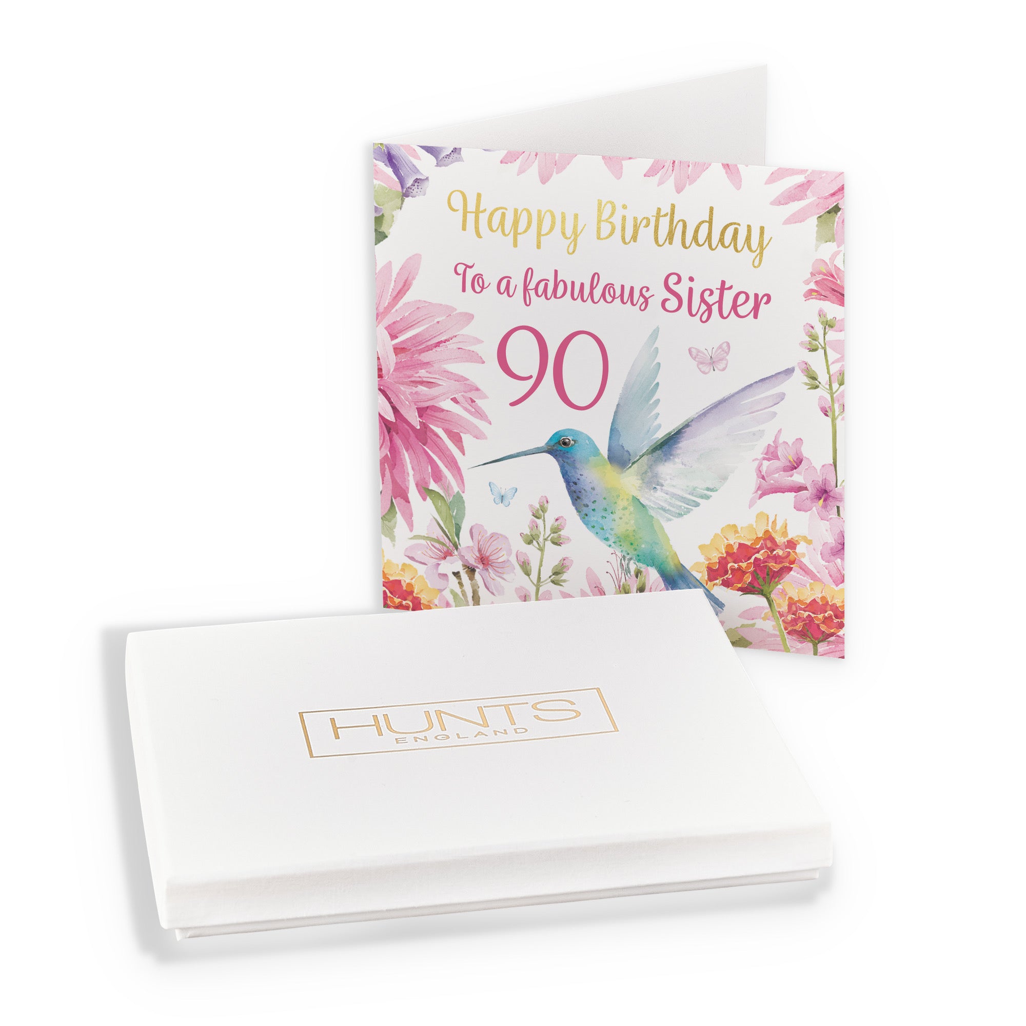 Boxed 90th Sister Birthday Card Hummingbird Gold Foil Milo's Gallery - Default Title (B0D5YK4PRM)