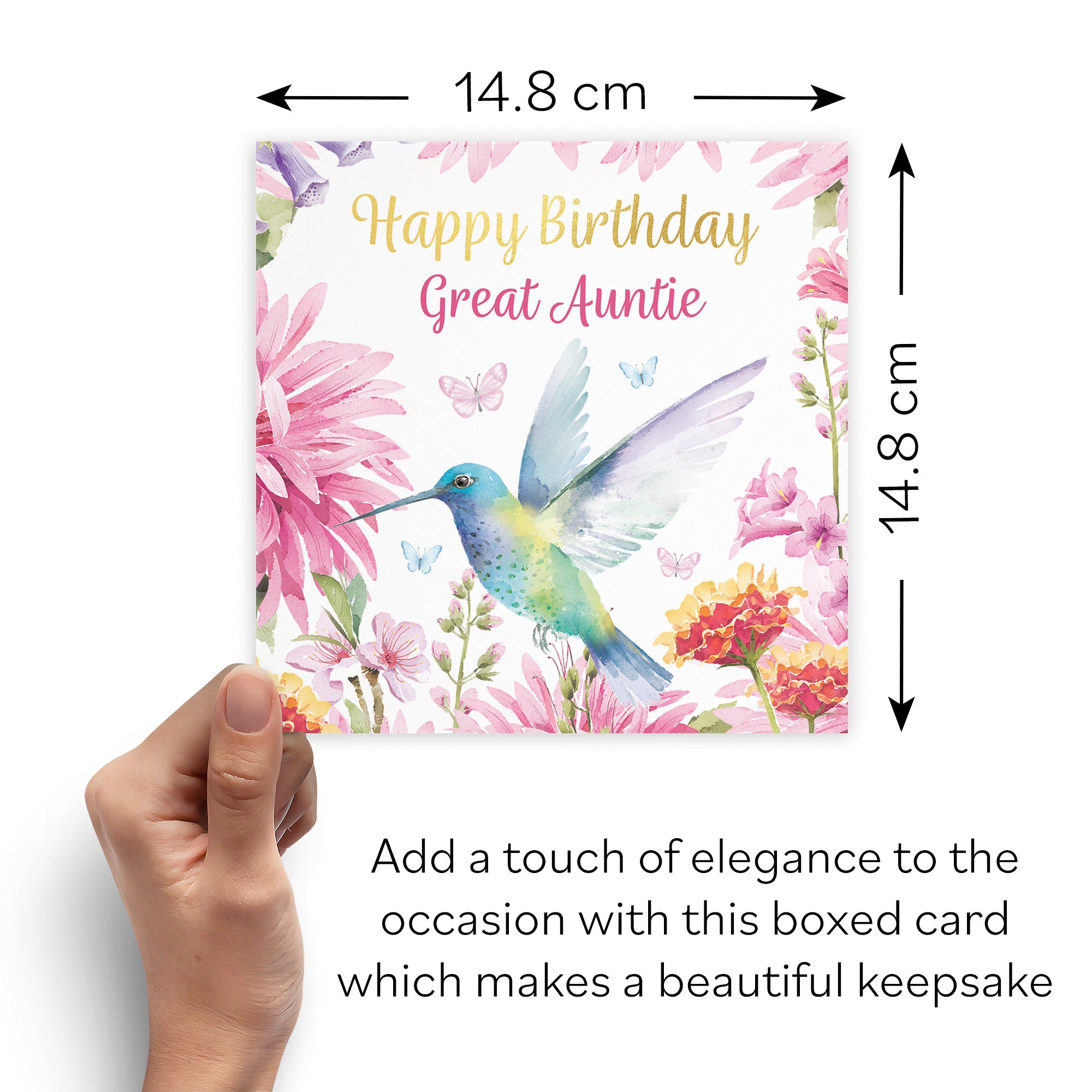 Boxed Great Auntie Birthday Card Hummingbird Gold Foil Milo's Gallery - Default Title (B0D5YK4Z4S)