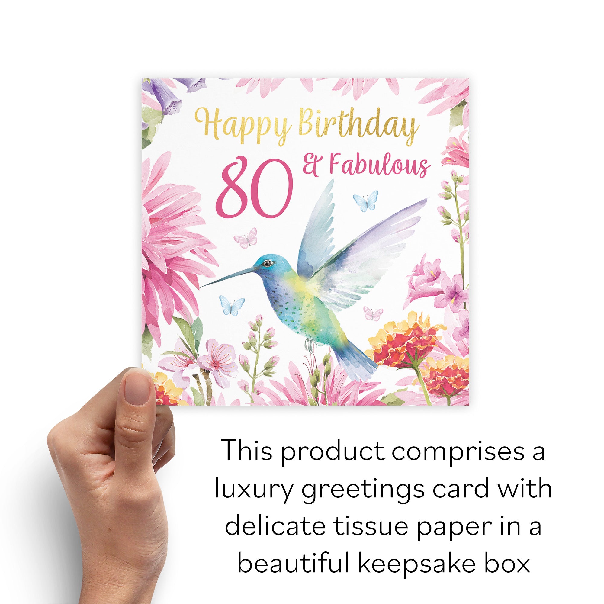 Boxed 80th Birthday Card Hummingbird Gold Foil Milo's Gallery - Default Title (B0D5YK8878)