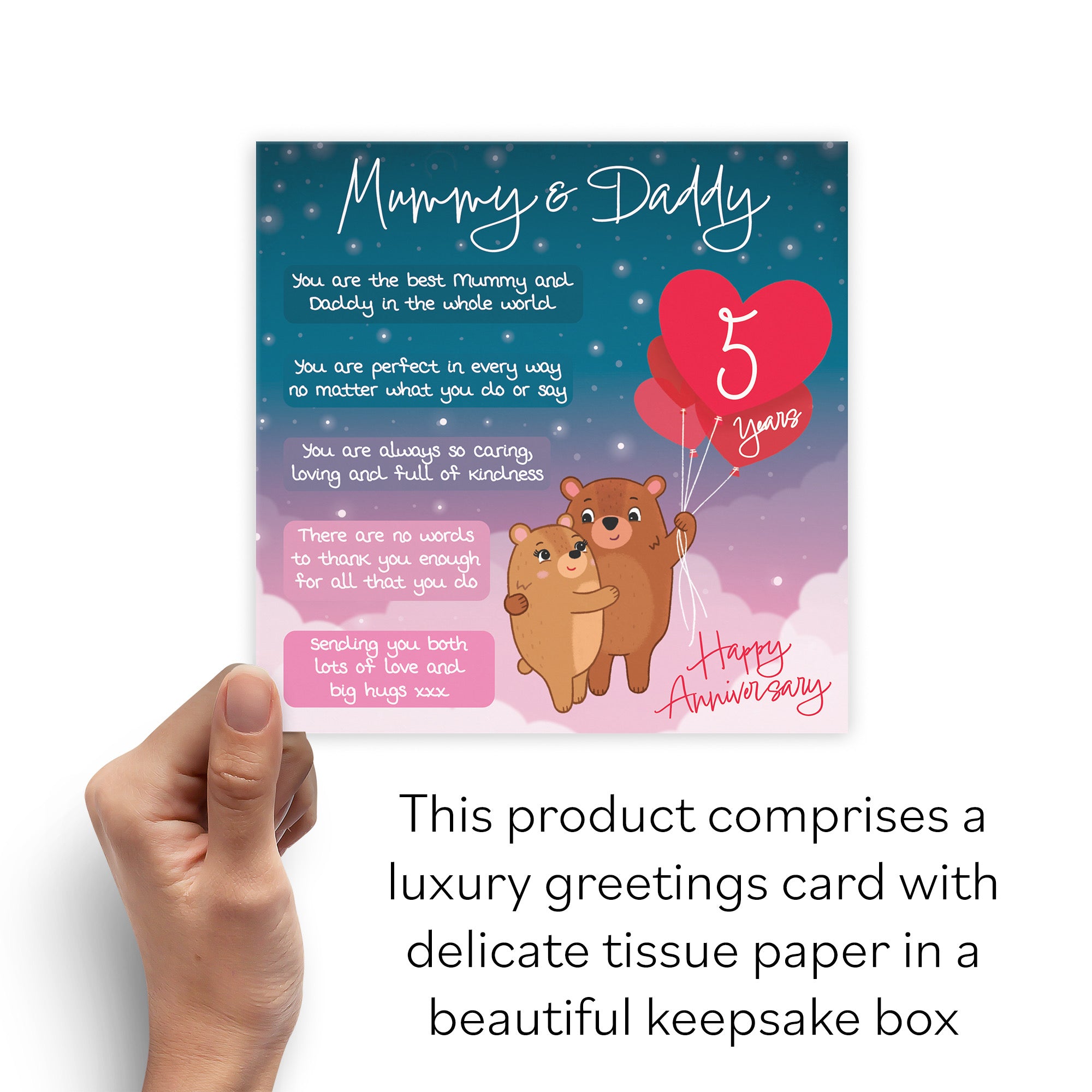 Boxed Mummy And Daddy 5th Anniversary Card Starry Night Cute Bears - Default Title (B0D5YK8FKW)