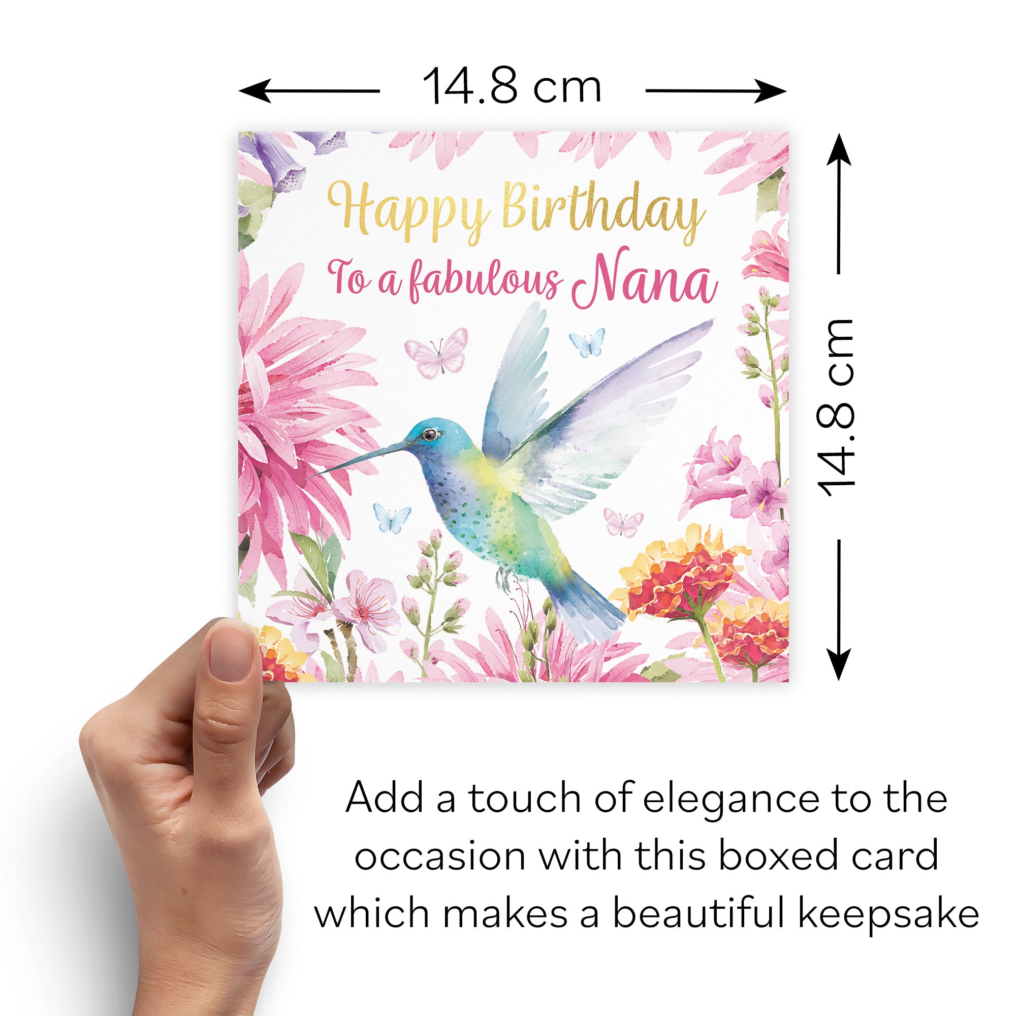 Boxed Nana Birthday Card Hummingbird Gold Foil Milo's Gallery - Default Title (B0D5YKFQ4G)