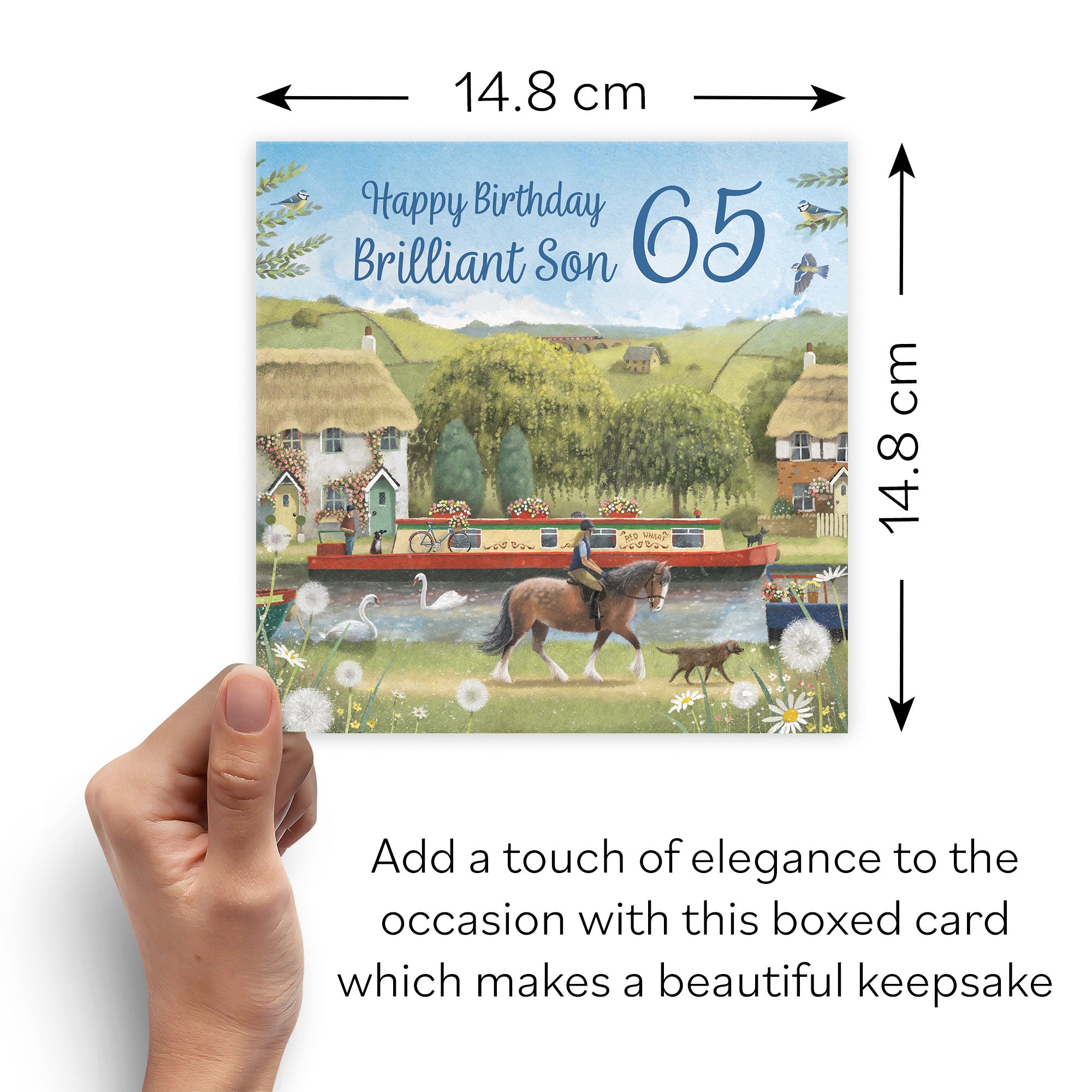 Boxed 65th Son Canal Narrowboat Birthday Card Horse Riding Milo's Gallery - Default Title (B0D5YKLDY9)