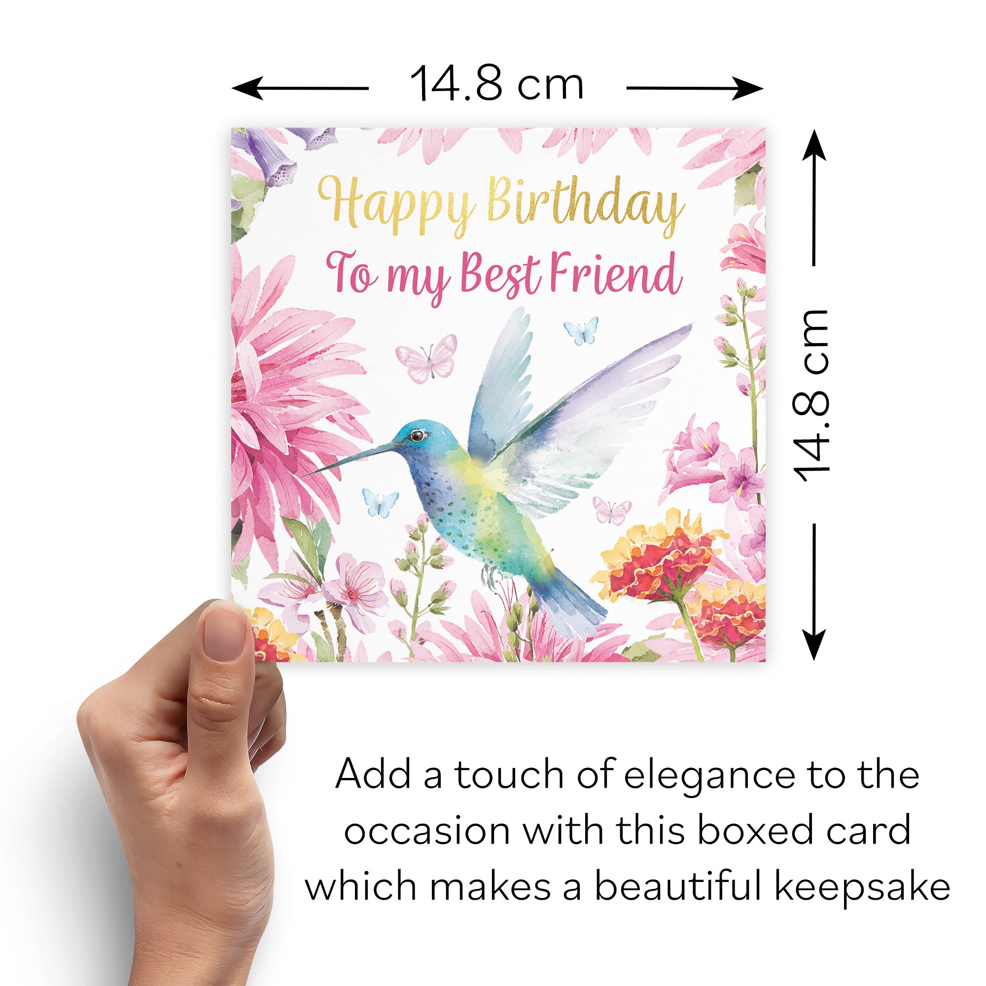 Boxed Best Friend Birthday Card Hummingbird Gold Foil Milo's Gallery - Default Title (B0D5YKM1LS)