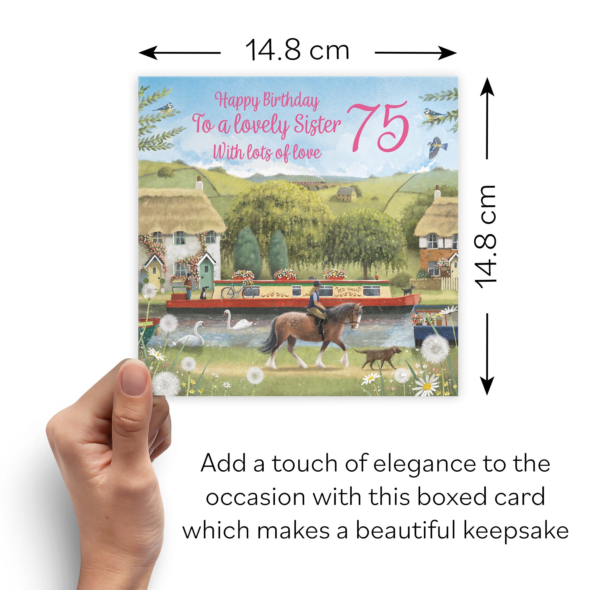 Boxed 75th Sister Canal Narrowboat Birthday Card Horse Riding Milo's Gallery - Default Title (B0D5YKQJ8Q)