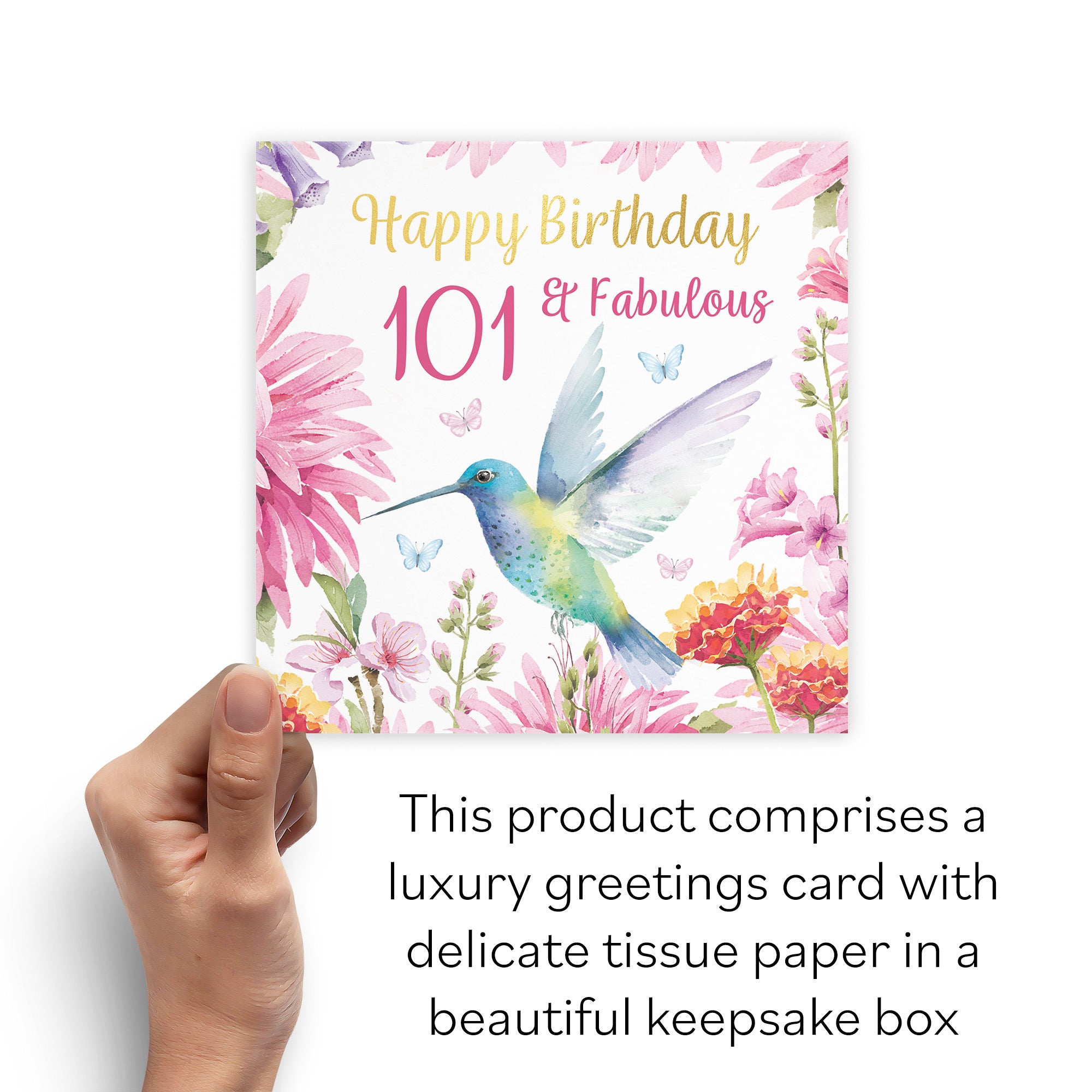 Boxed 101st Birthday Card Hummingbird Gold Foil Milo's Gallery - Default Title (B0D5YKX16D)