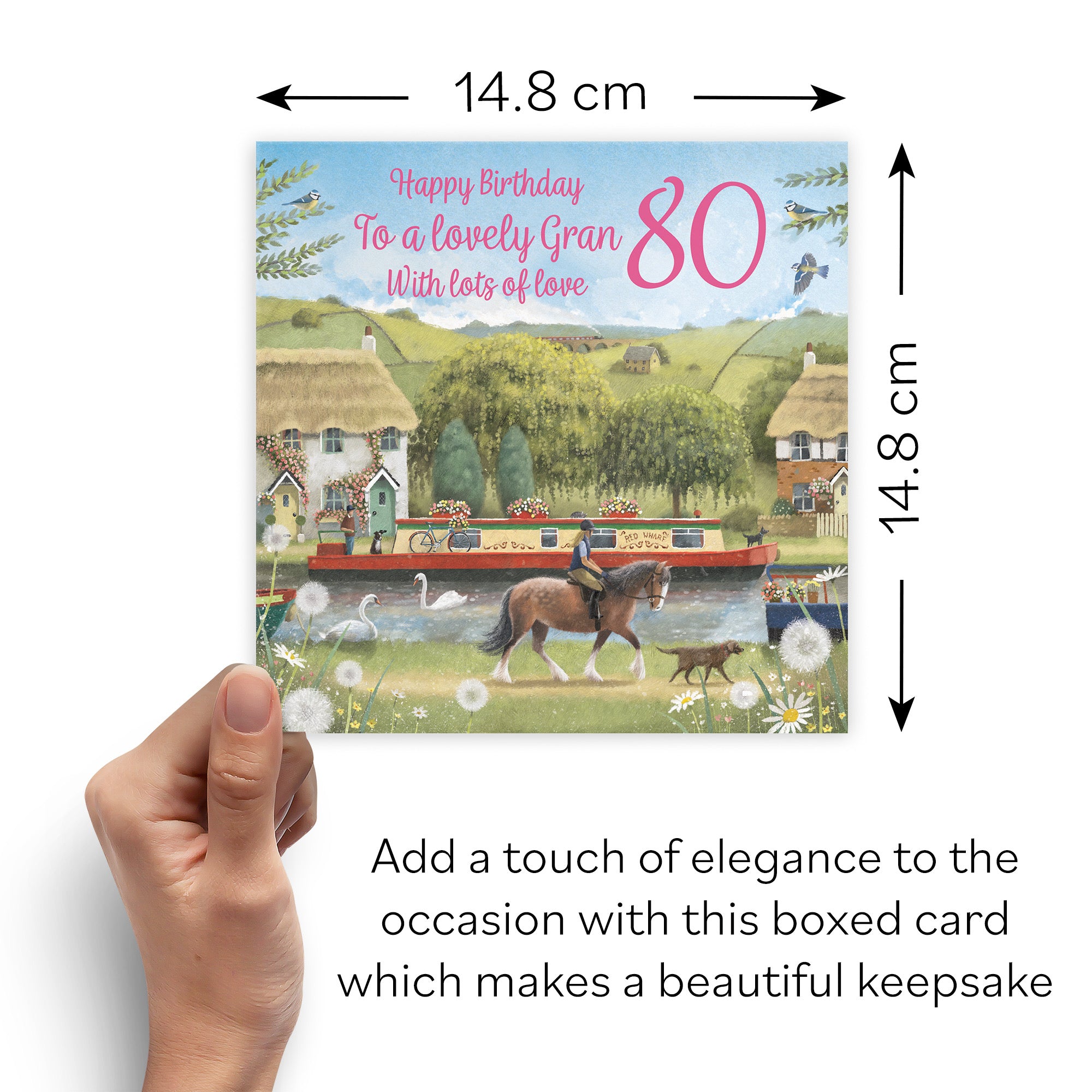 Boxed 80th Gran Canal Narrowboat Birthday Card Horse Riding Milo's Gallery - Default Title (B0D5YKX16K)