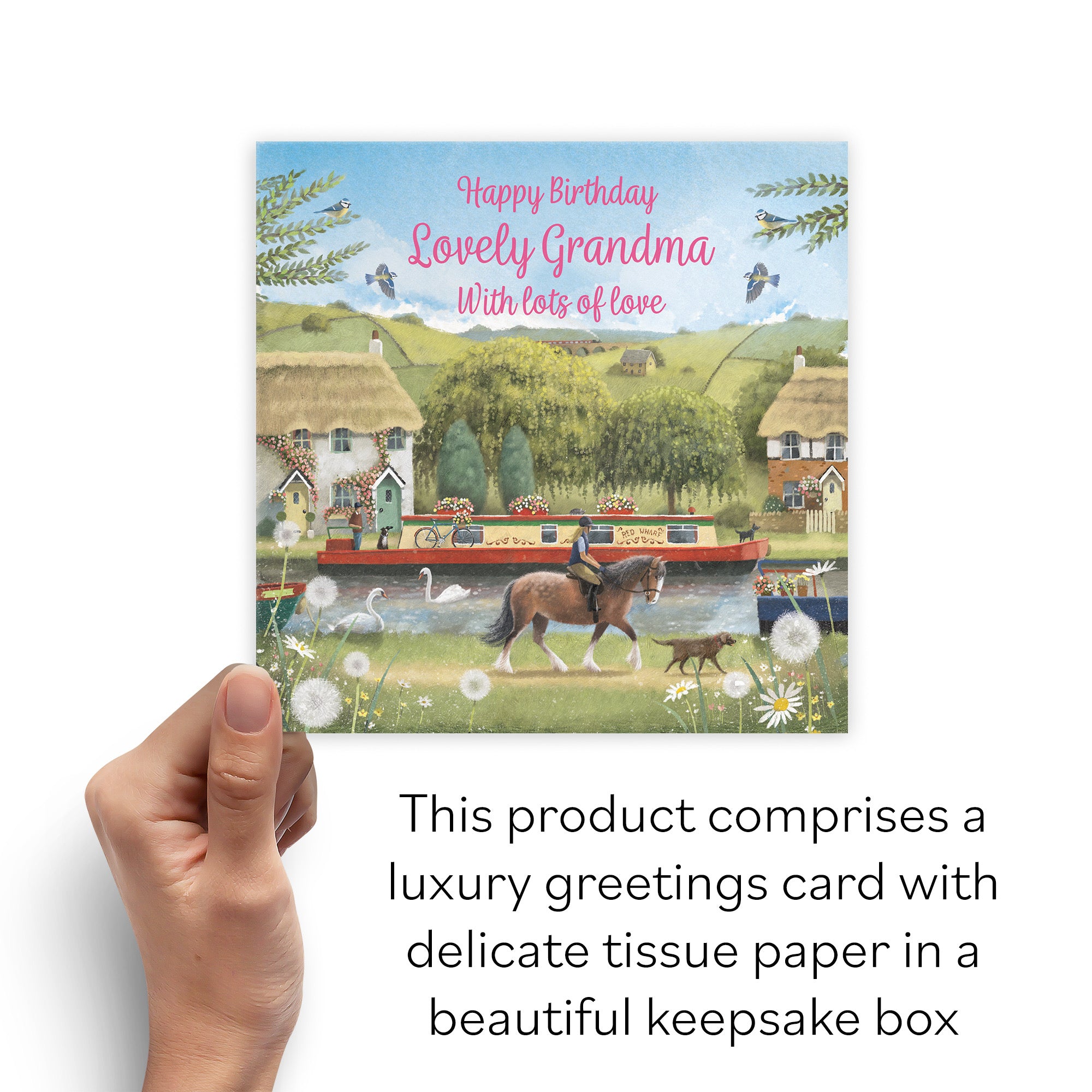 Boxed Grandma Canal Narrowboat Birthday Card Horse Riding Milo's Gallery - Default Title (B0D5YL14NW)