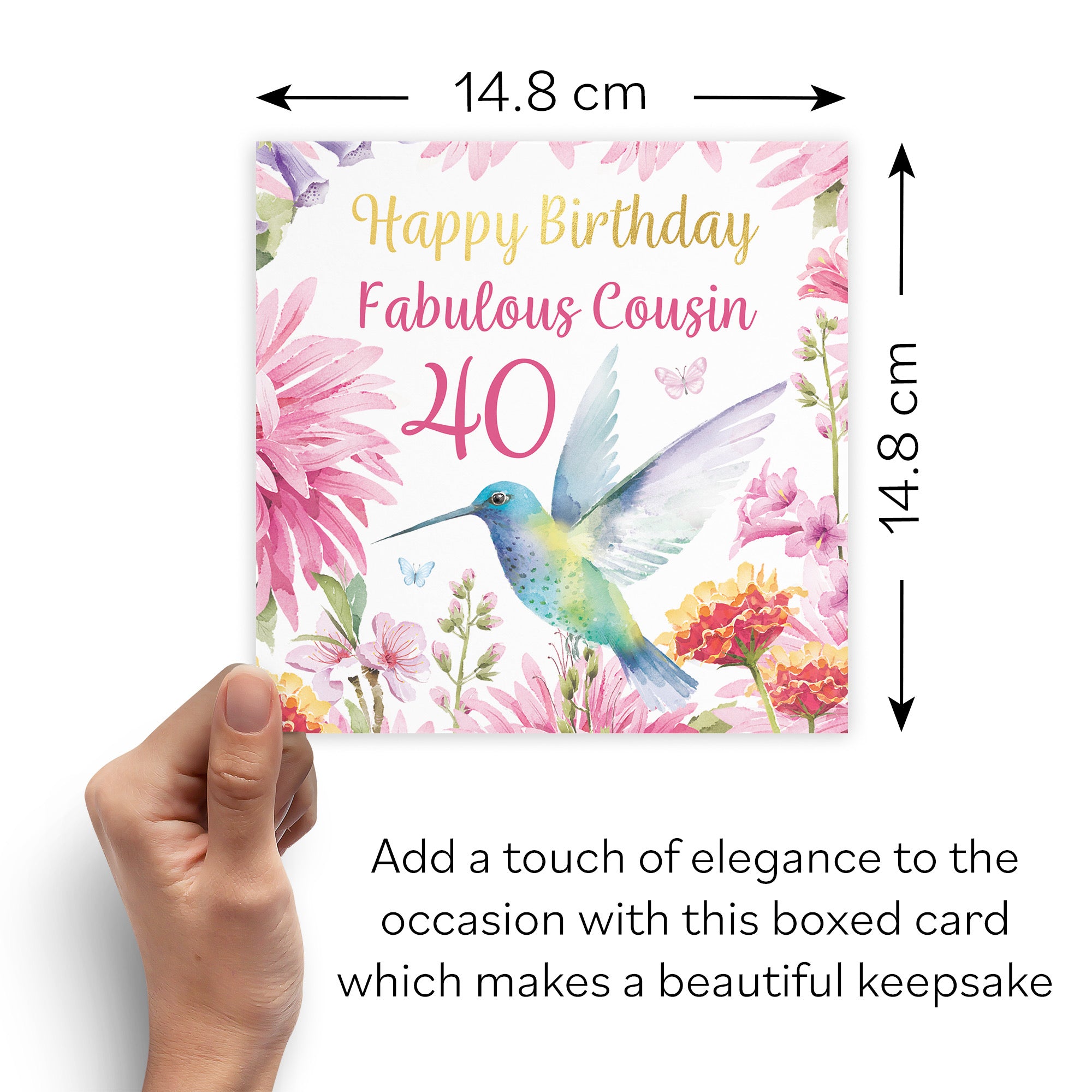 Boxed 40th Cousin Birthday Card Hummingbird Gold Foil Milo's Gallery - Default Title (B0D5YL1CRV)