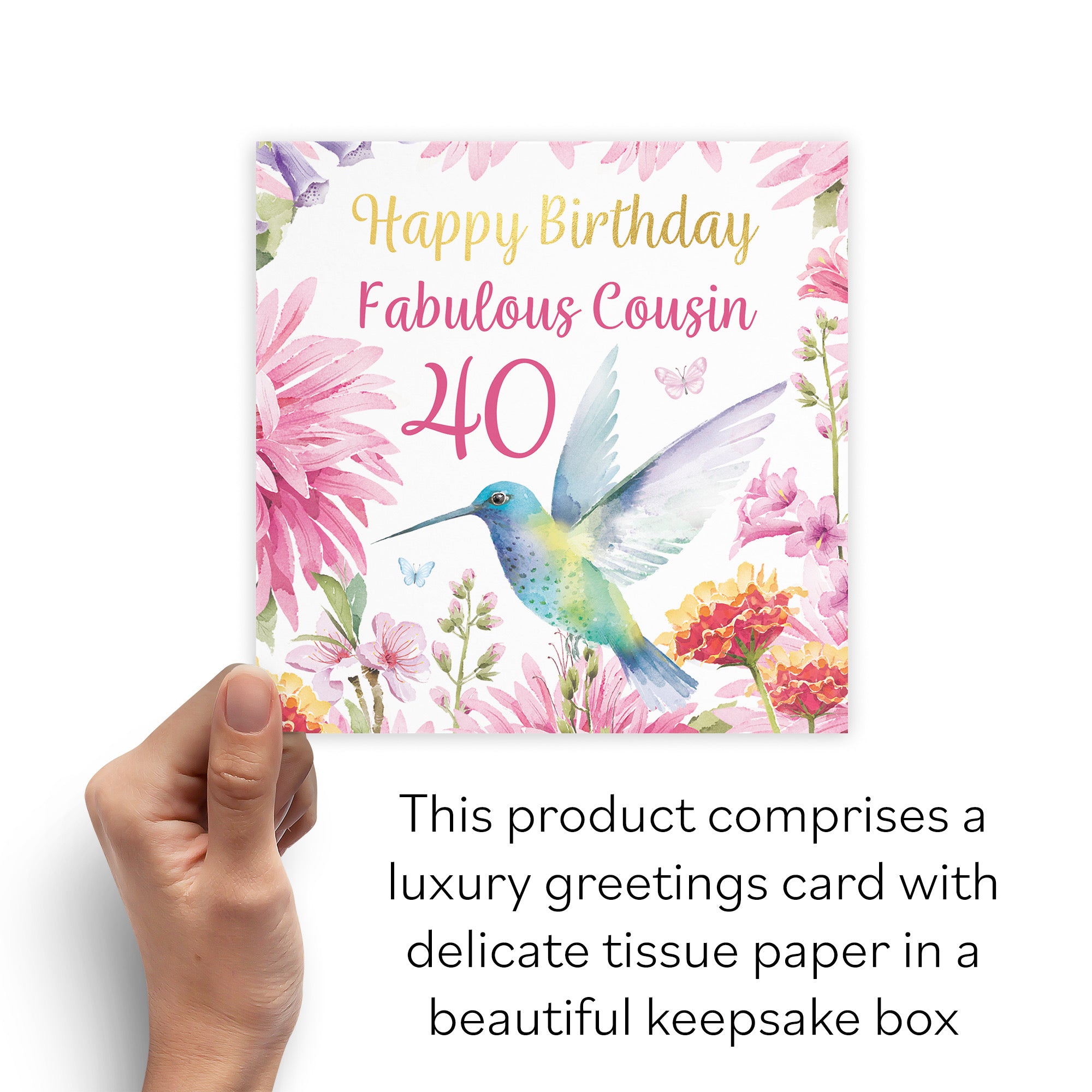 Boxed 40th Cousin Birthday Card Hummingbird Gold Foil Milo's Gallery - Default Title (B0D5YL1CRV)