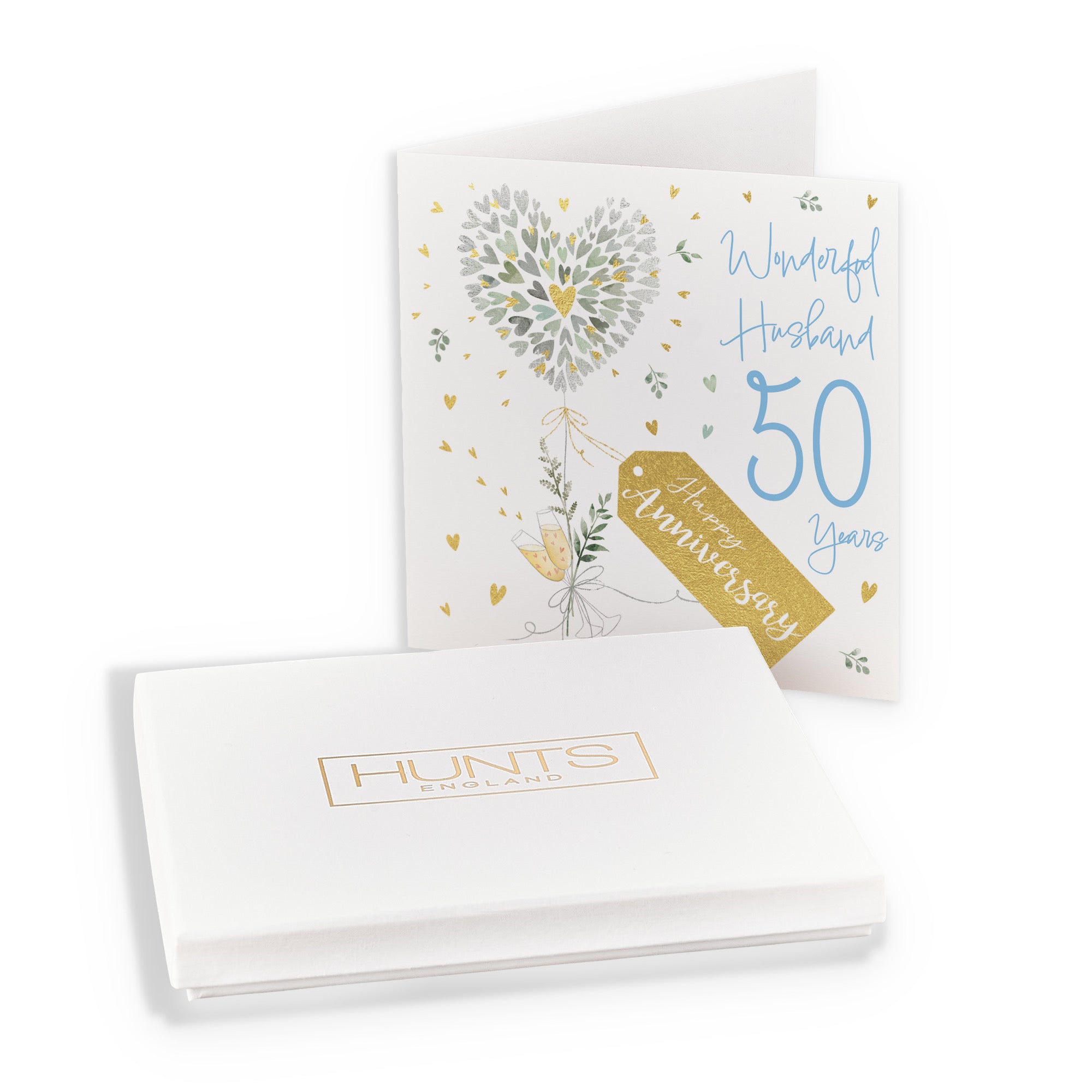 Boxed Husband 50th Anniversary Card Contemporary Hearts Milo's Gallery - Default Title (B0D5YL2DLR)