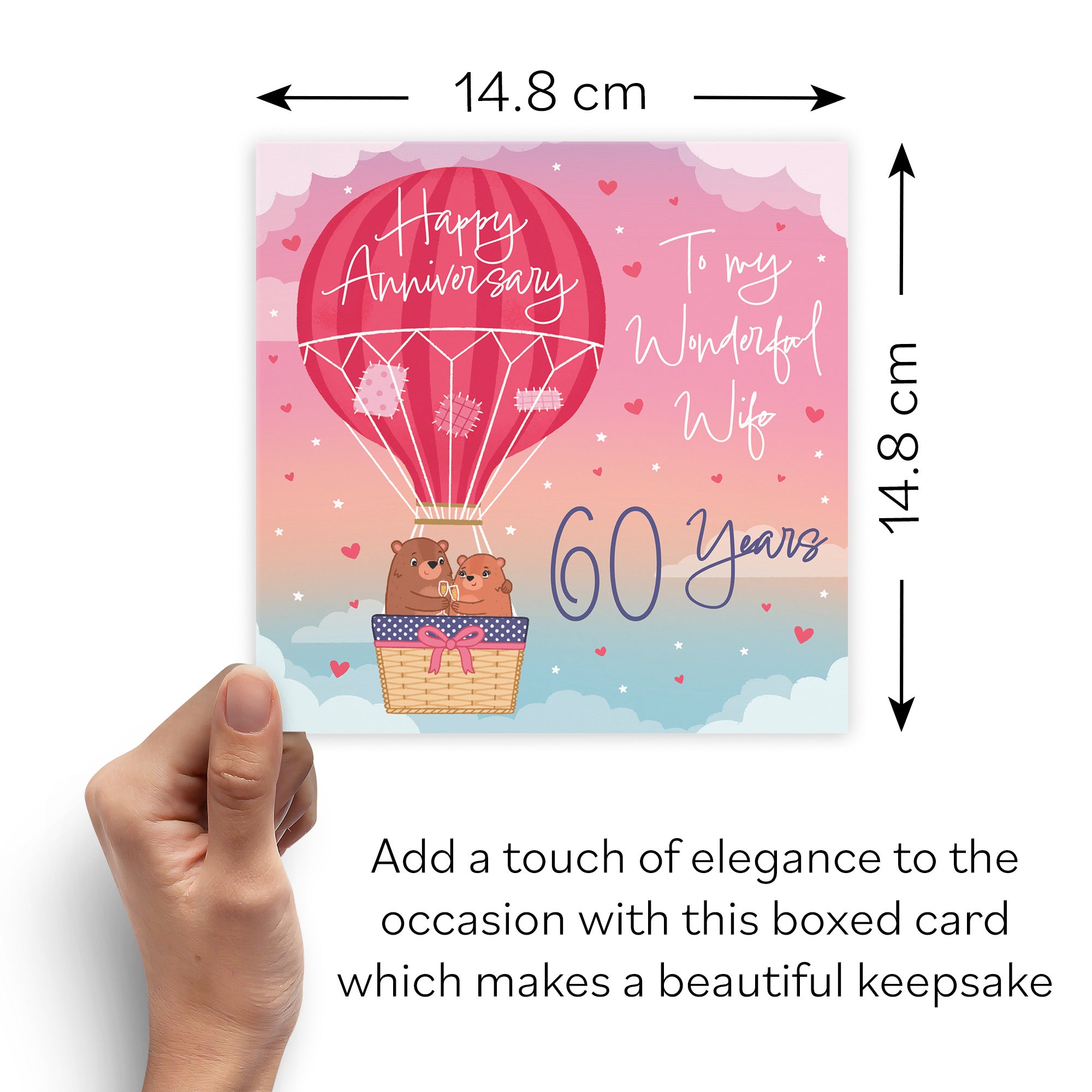 Boxed 60th Wife Hot Air Balloon Anniversary Card Cute Bears - Default Title (B0D5YL2L4G)