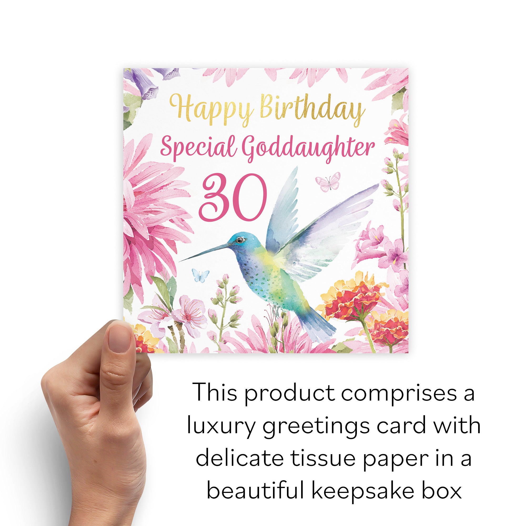 Boxed 30th Goddaughter Birthday Card Hummingbird Gold Foil Milo's Gallery - Default Title (B0D5YL3JL5)