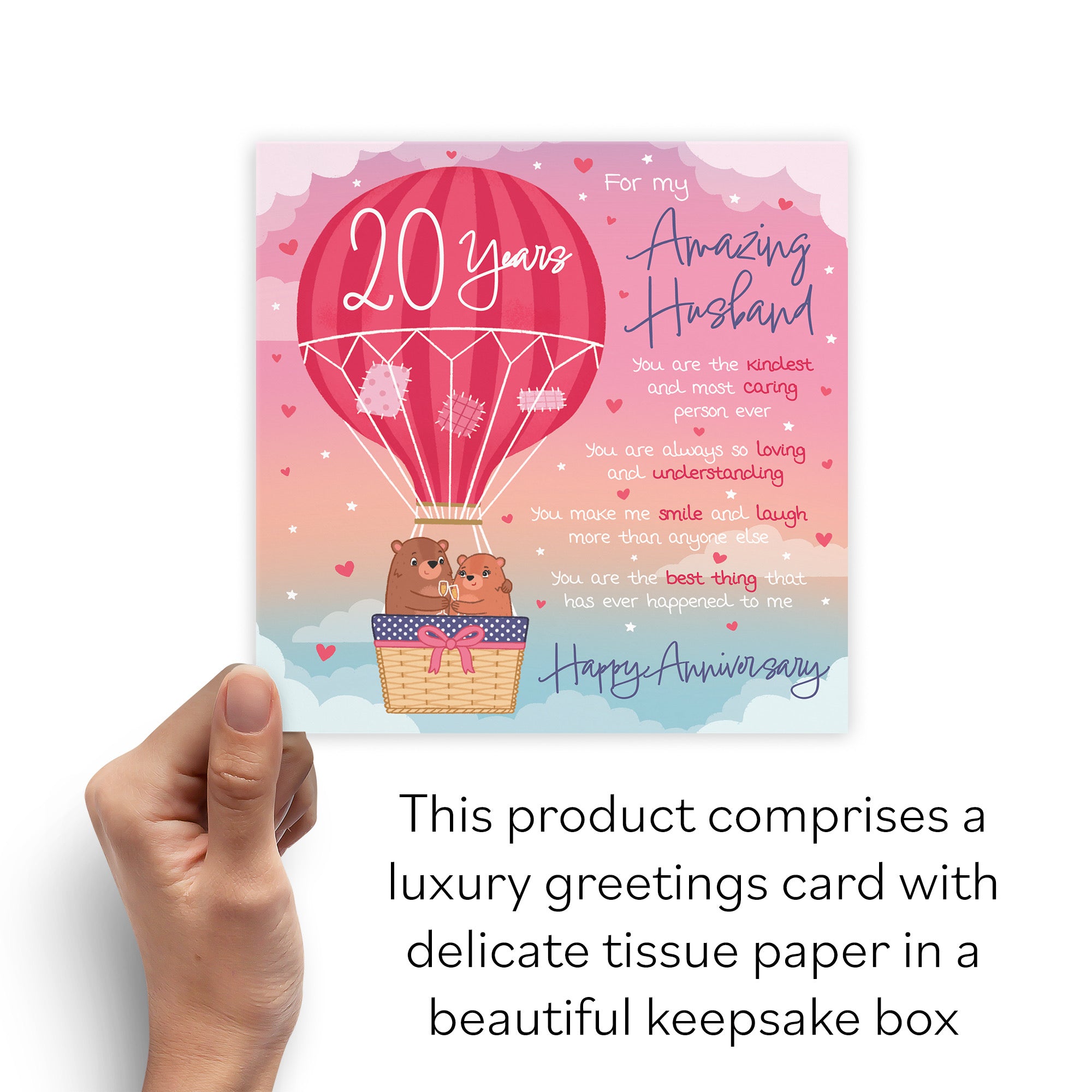 Boxed Husband 20th Anniversary Poem Card Love Is In The Air Cute Bears - Default Title (B0D5YL521B)