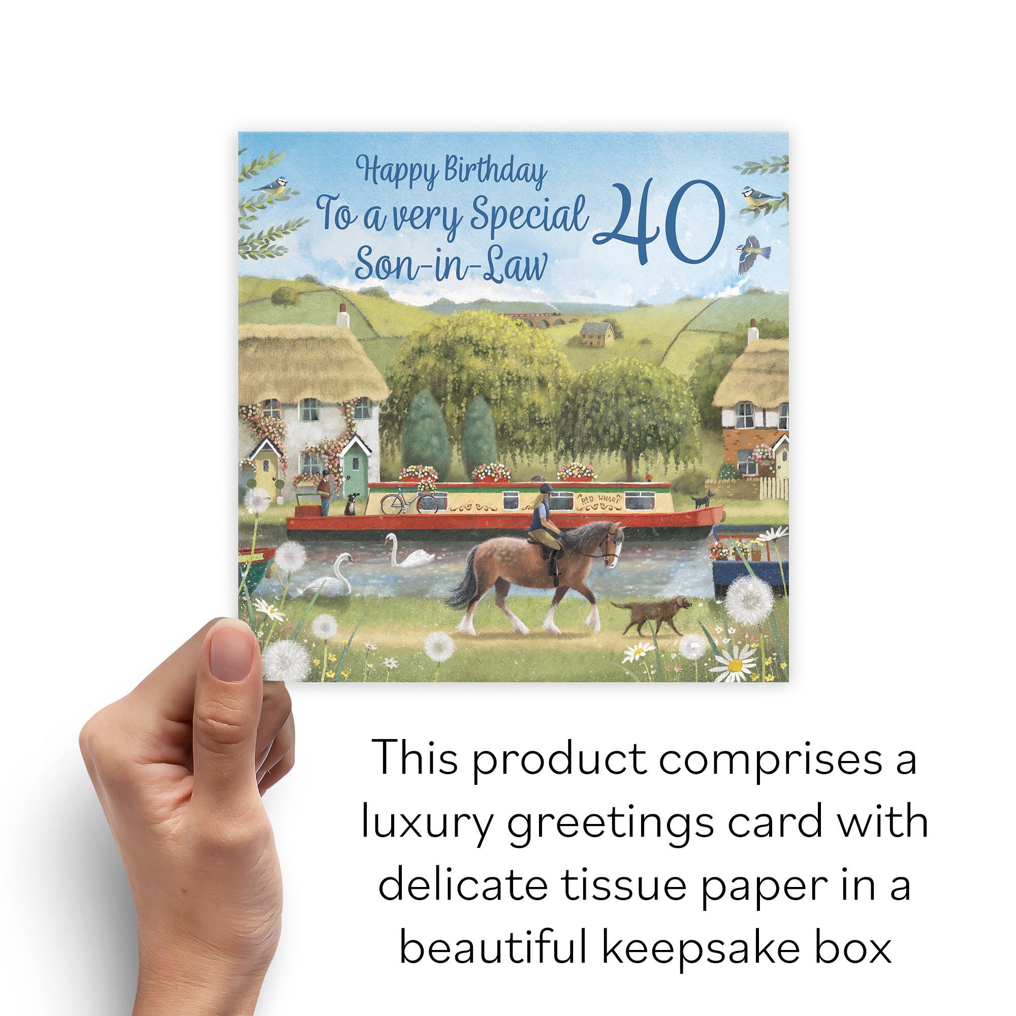 Boxed 40th Son-in-Law Canal Narrowboat Birthday Card Horse Riding Milo's Gallery - Default Title (B0D5YL5V1C)