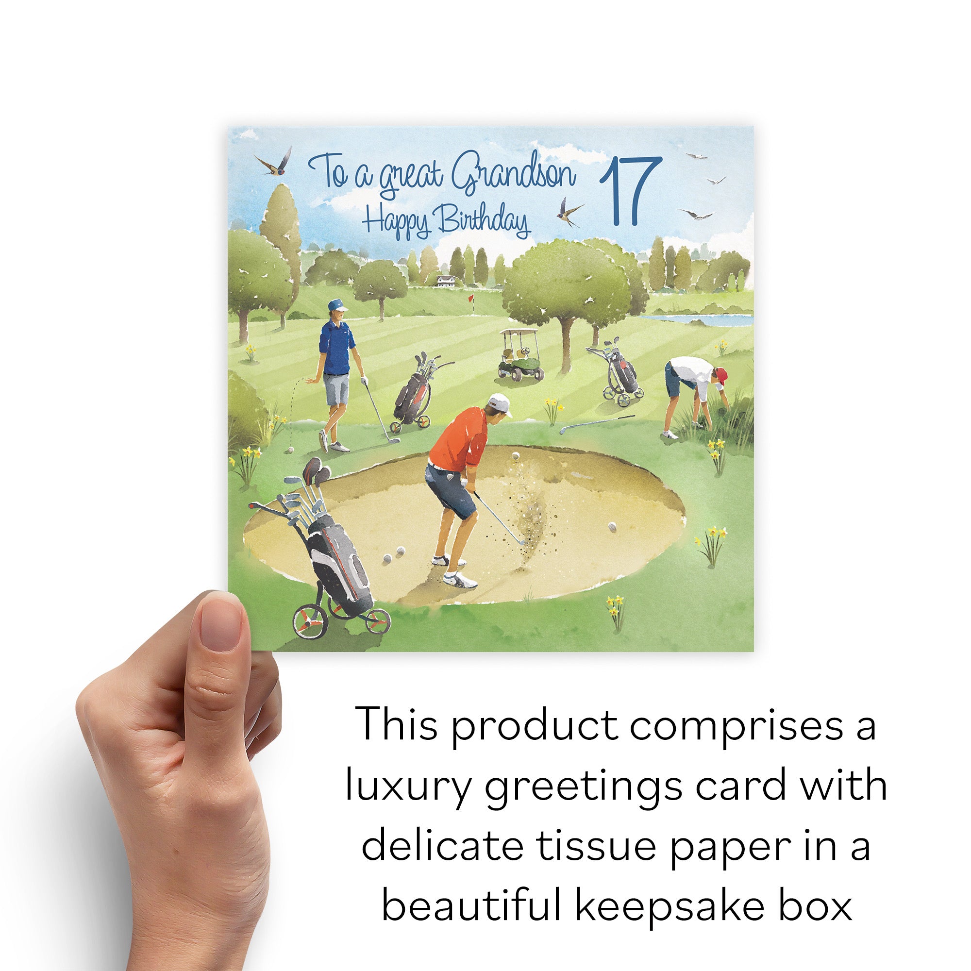 Boxed 17th Grandson Golfing Birthday Card Golf Bunker Milo's Gallery - Default Title (B0D5YL6NXM)