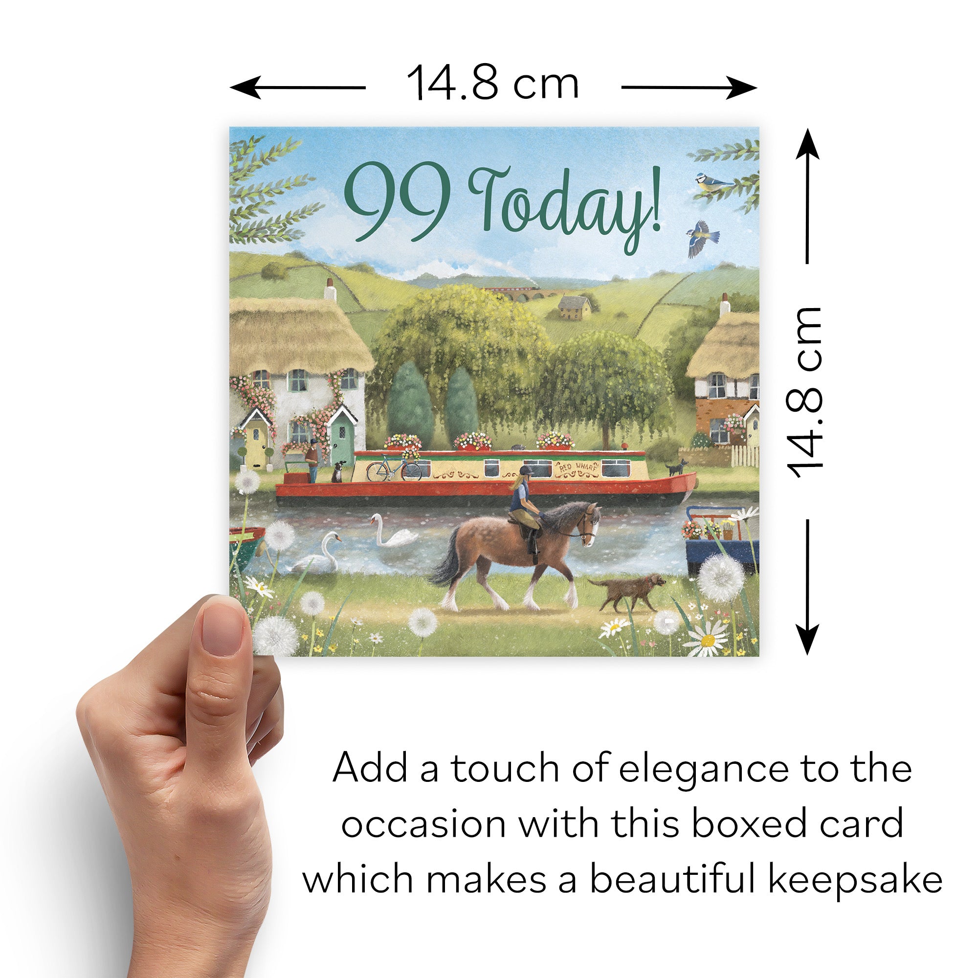 Boxed Canal Narrowboat 99th Birthday Card Horse Riding Milo's Gallery - Default Title (B0D5YL8WT3)