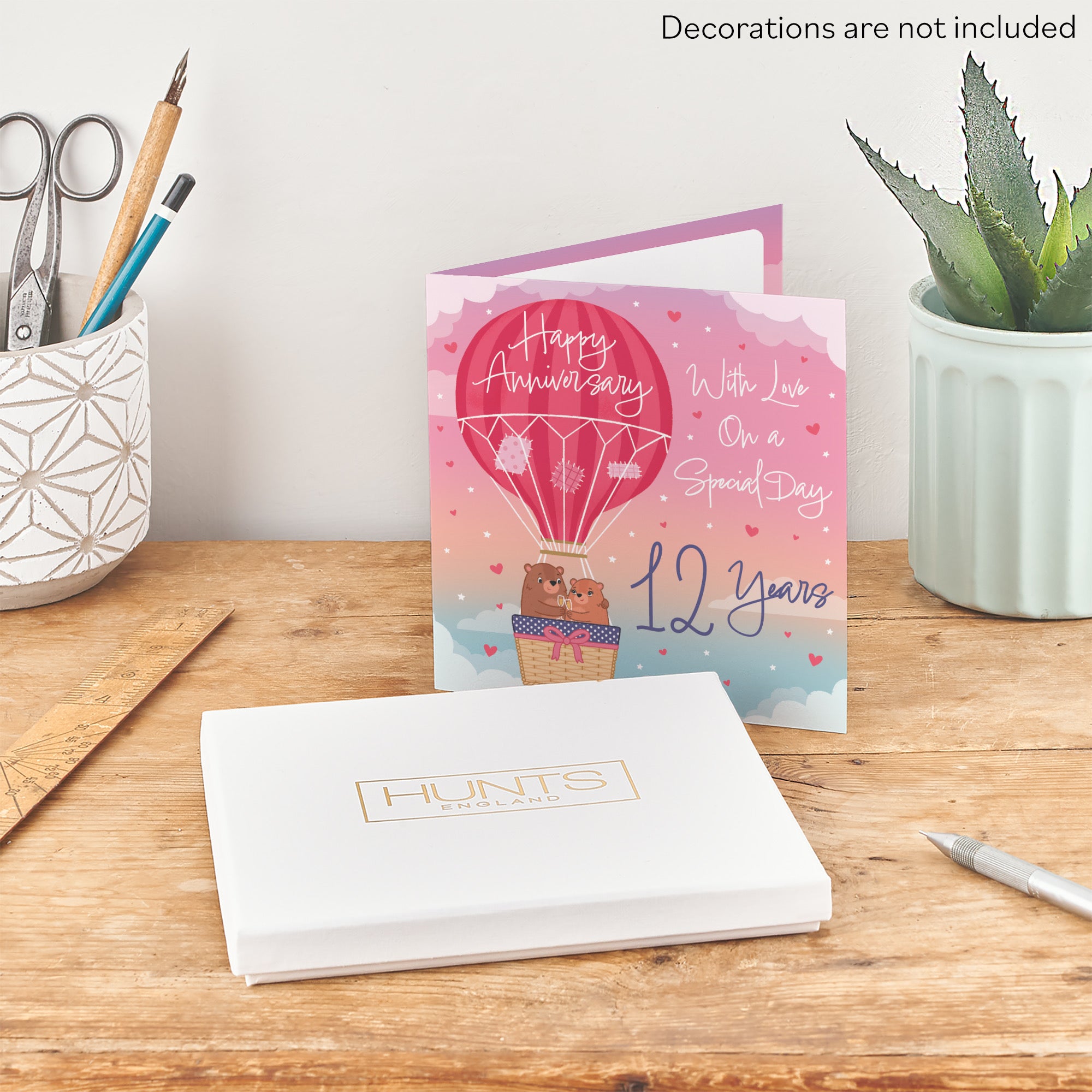 Boxed Hot Air Balloon 12th Anniversary Card Cute Bears - Default Title (B0D5YL8Y5T)